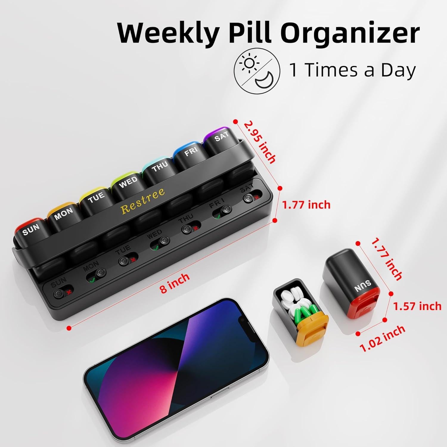 Organizador Semanal de Pastillas Restree - 7 Días, Negro