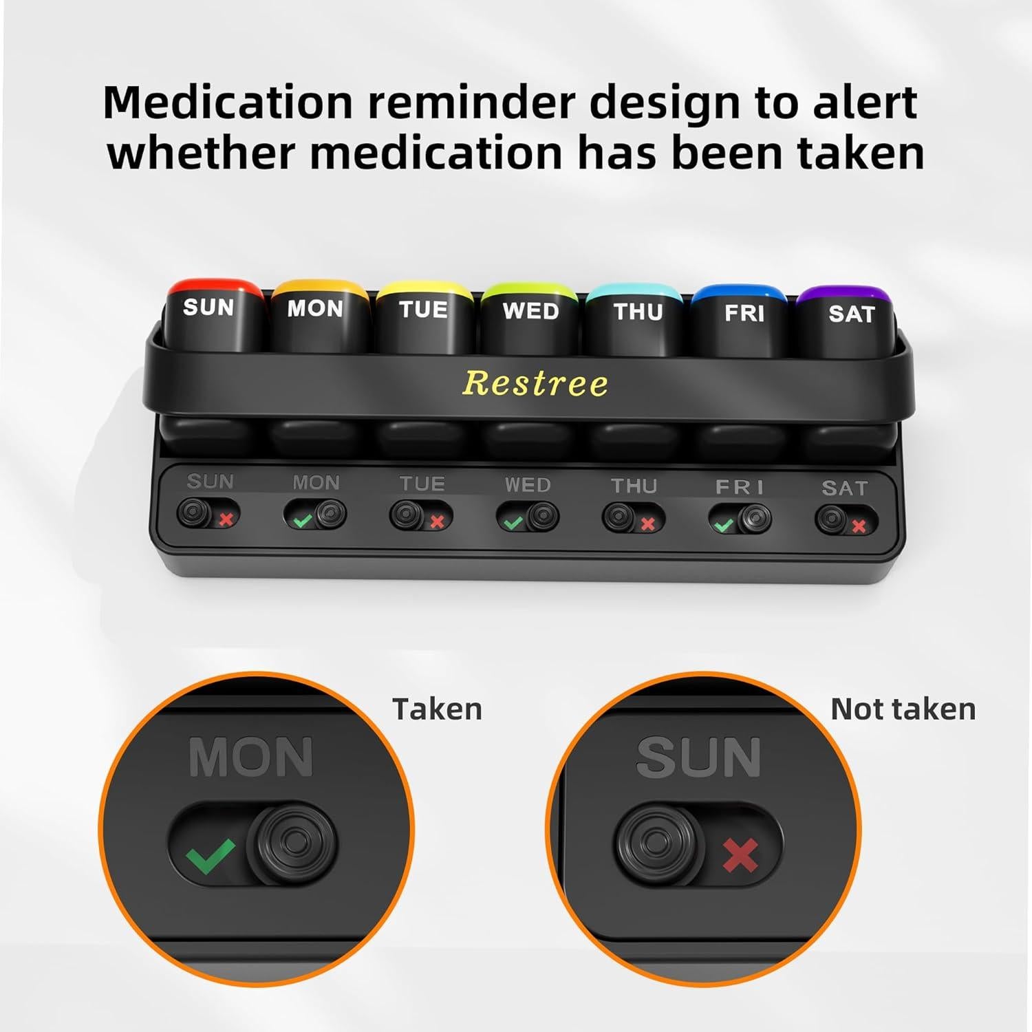 Organizador Semanal de Pastillas Restree - 7 Días, Negro