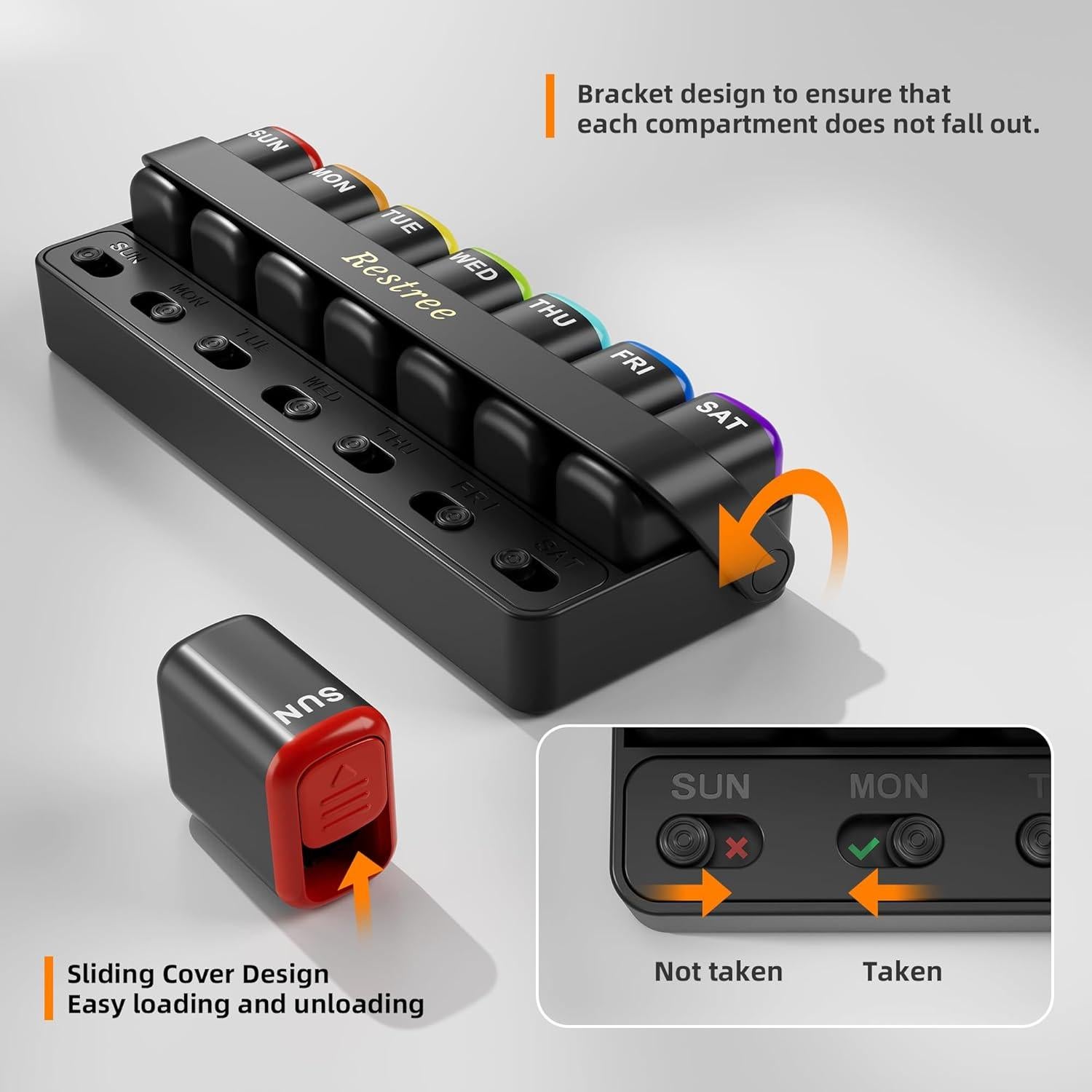 Organizador Semanal de Pastillas Restree - 7 Días, Negro