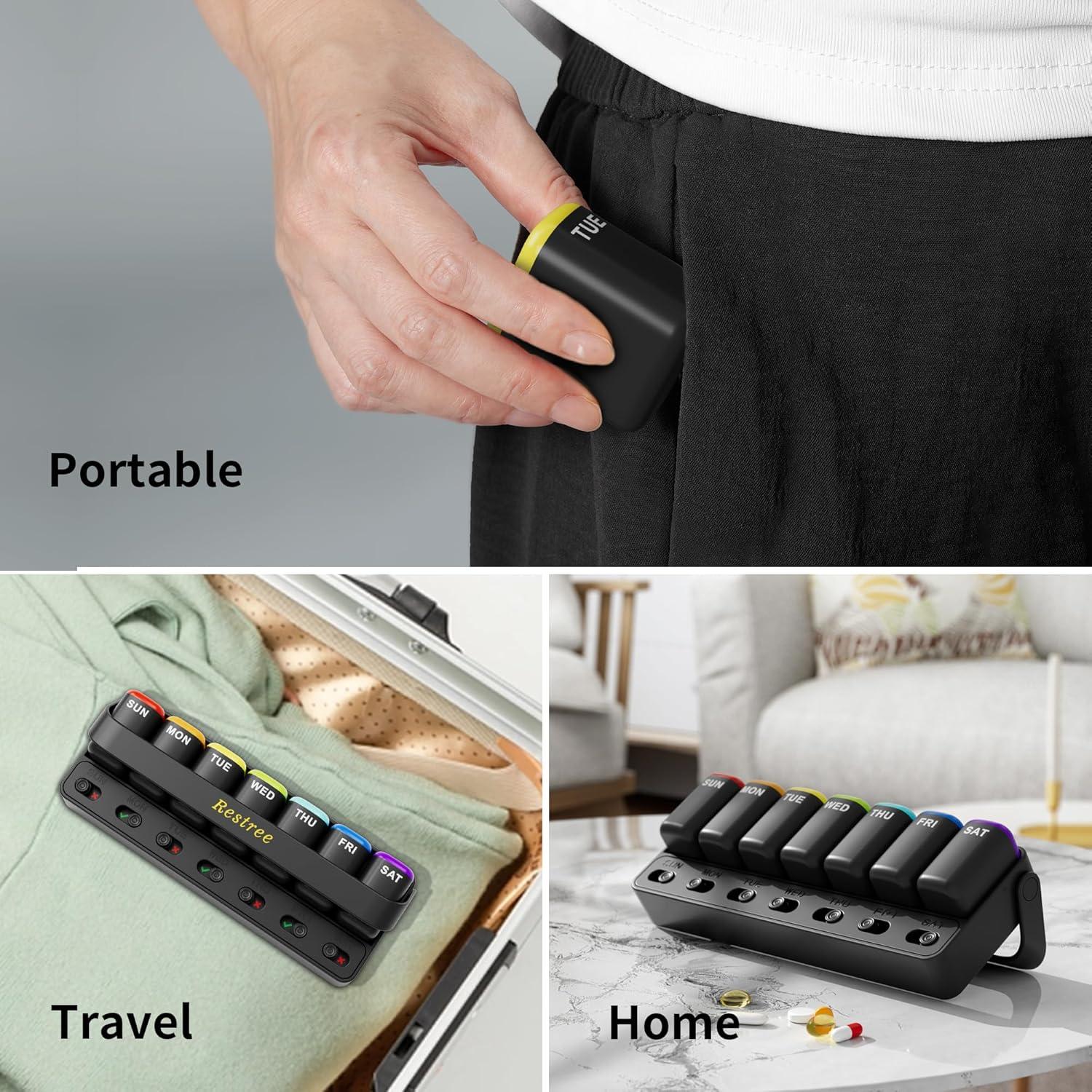 Organizador Semanal de Pastillas Restree - 7 Días, Negro