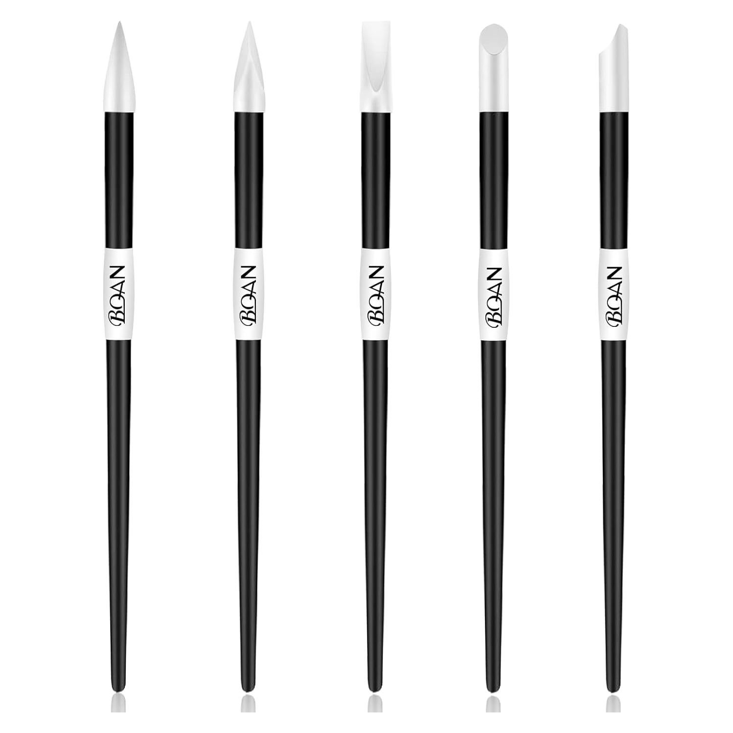 BQAN 5 Piezas Bolígrafos de Escultura de Uñas Silicona Negro