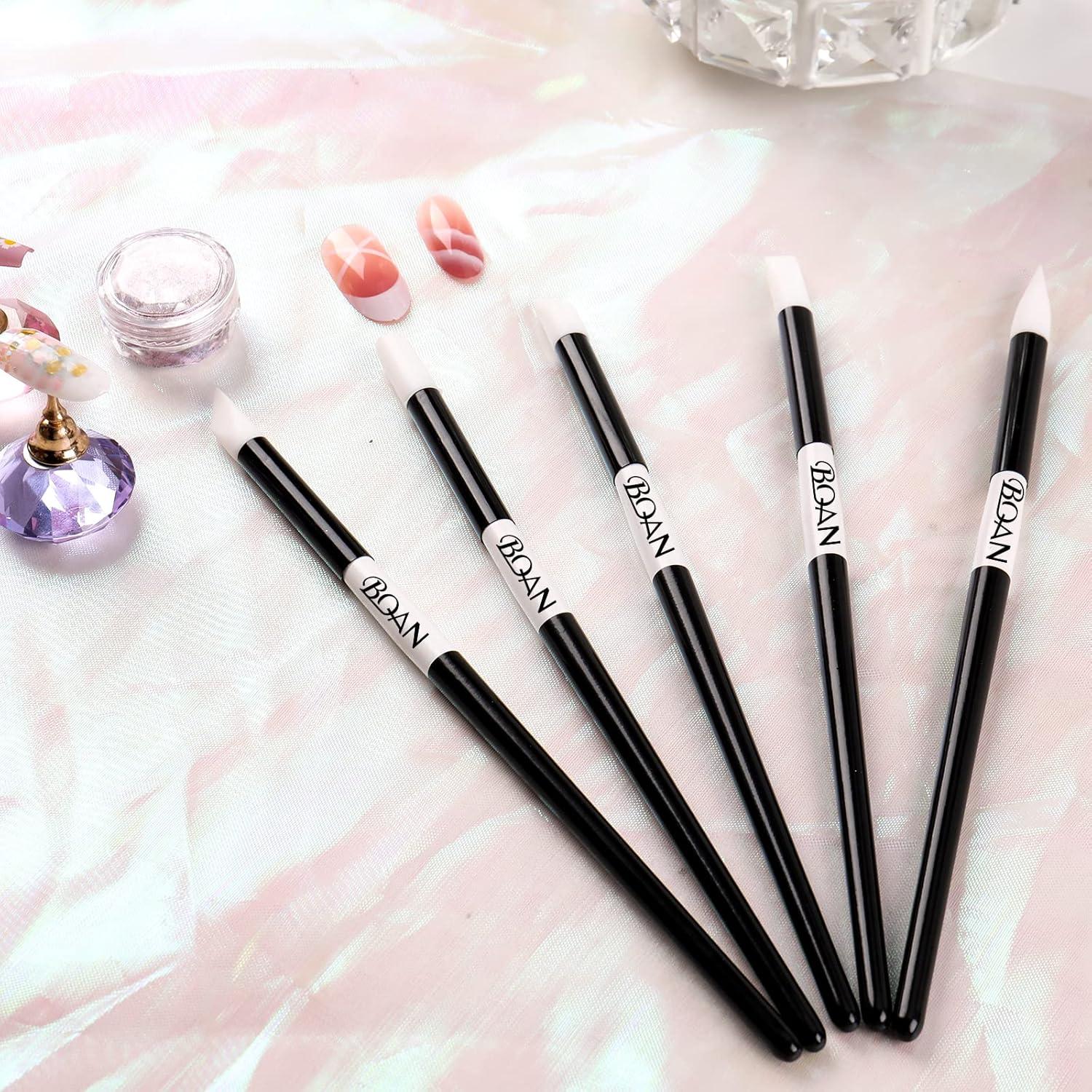 BQAN 5 Piezas Bolígrafos de Escultura de Uñas Silicona Negro