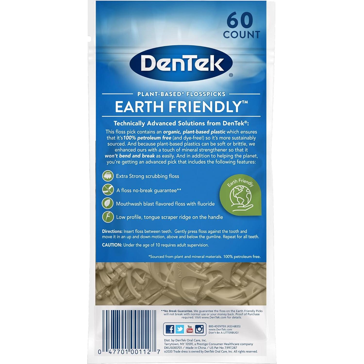 Palillos de Hilo Dental Ecológicos DenTek, 60 Unidades Menta