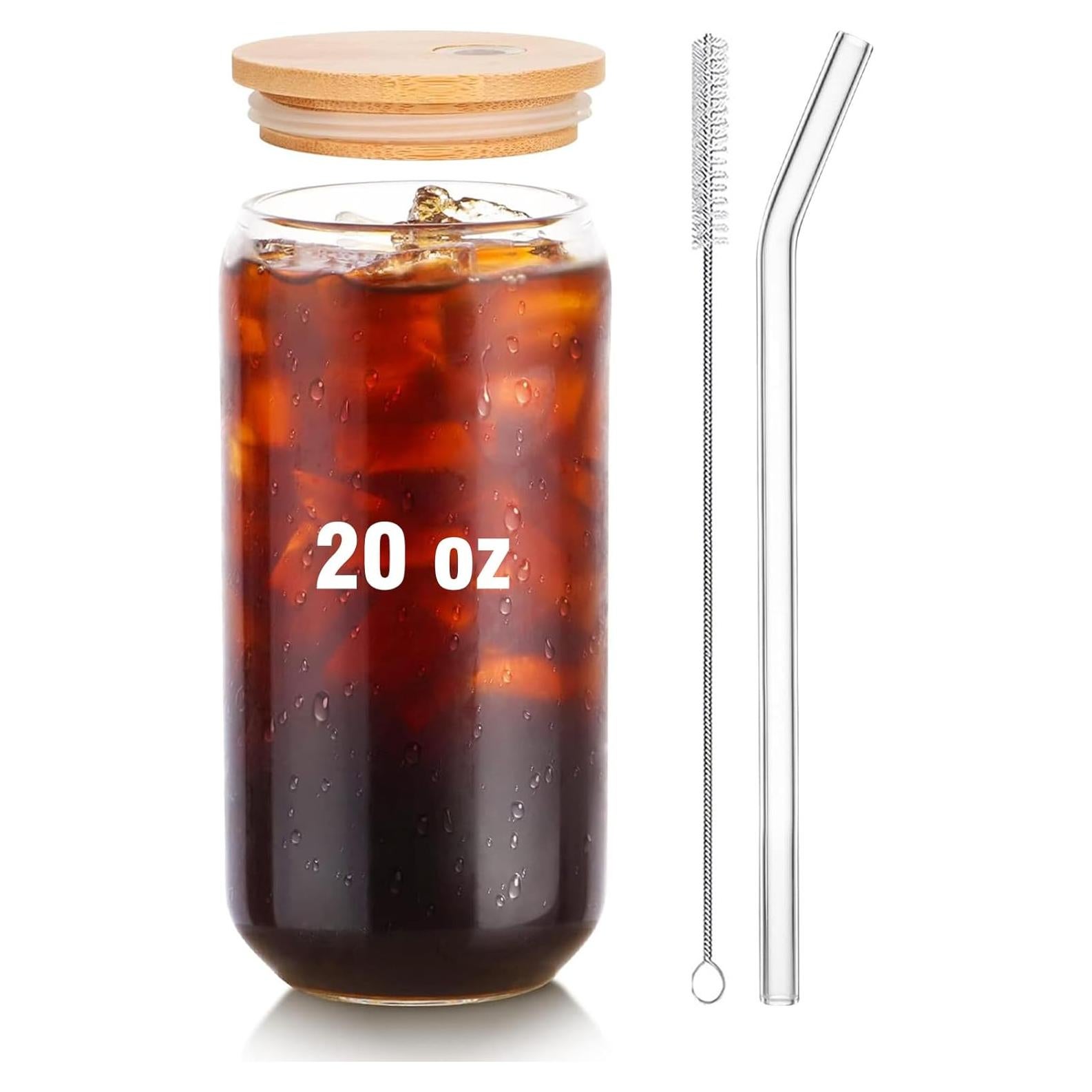 Juego de Tazas de Vidrio 20 oz con Tapa y Popote DAMCONME