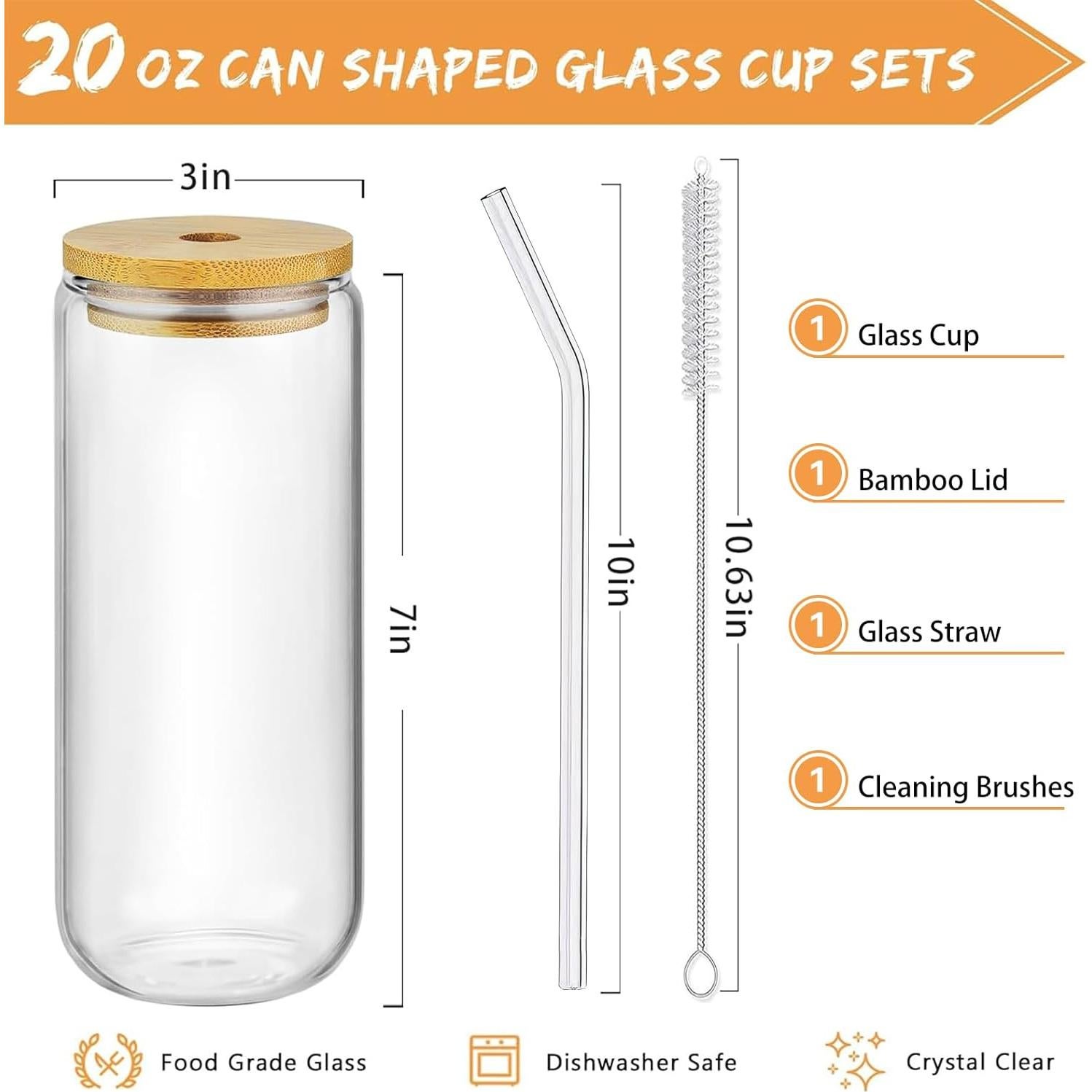 Juego de Tazas de Vidrio 20 oz con Tapa y Popote DAMCONME