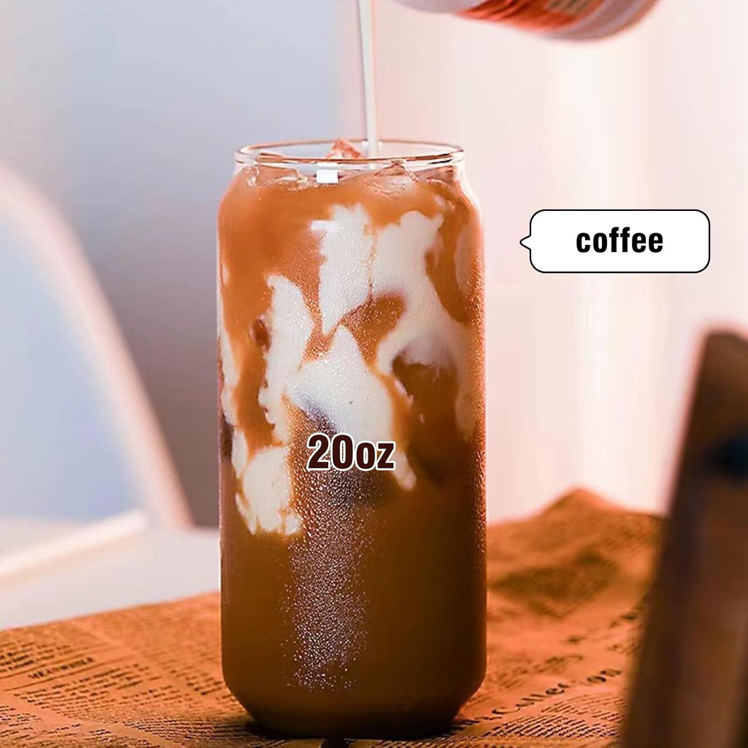 Juego de Tazas de Vidrio 20 oz con Tapa y Popote DAMCONME