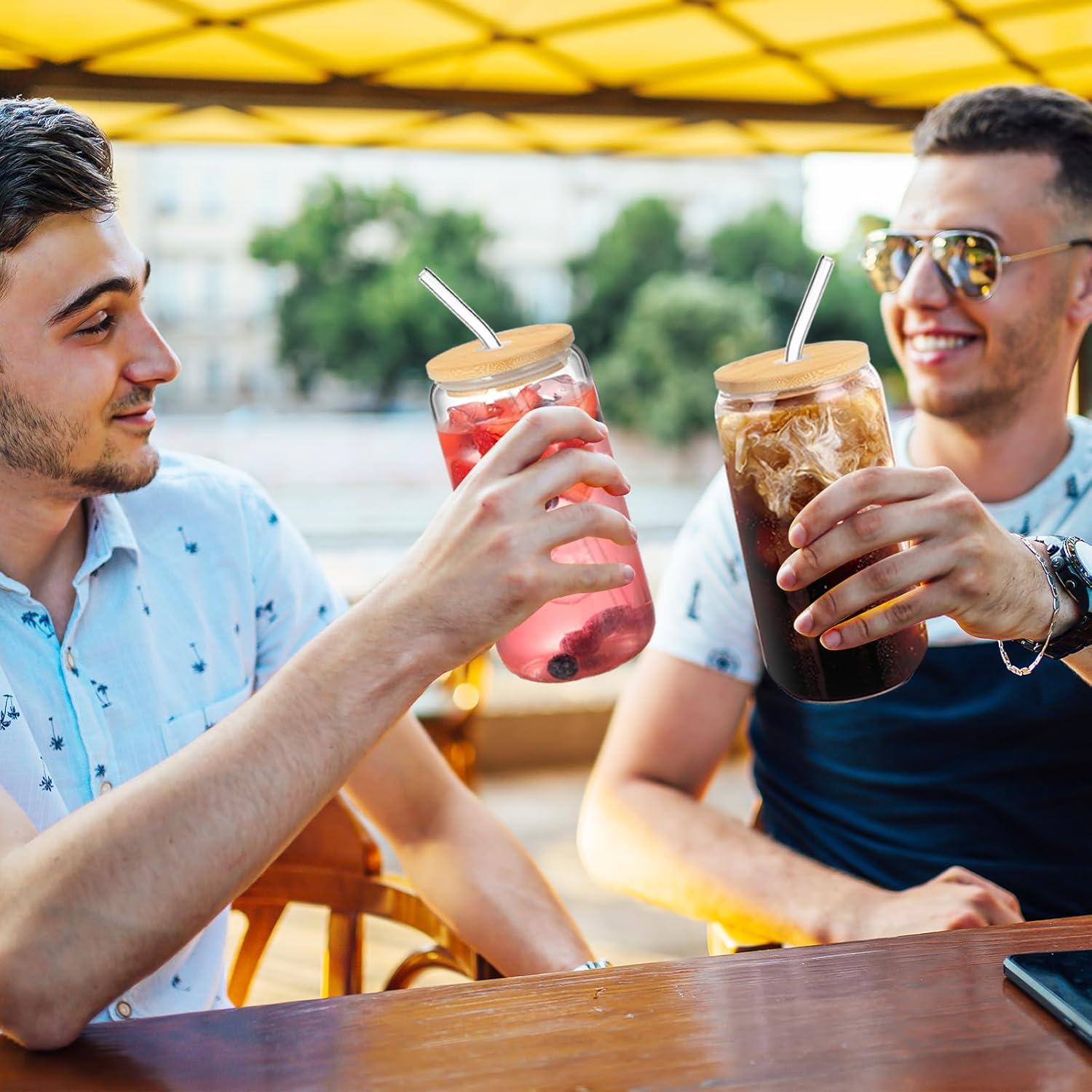 Juego de Tazas de Vidrio 20 oz con Tapa y Popote DAMCONME