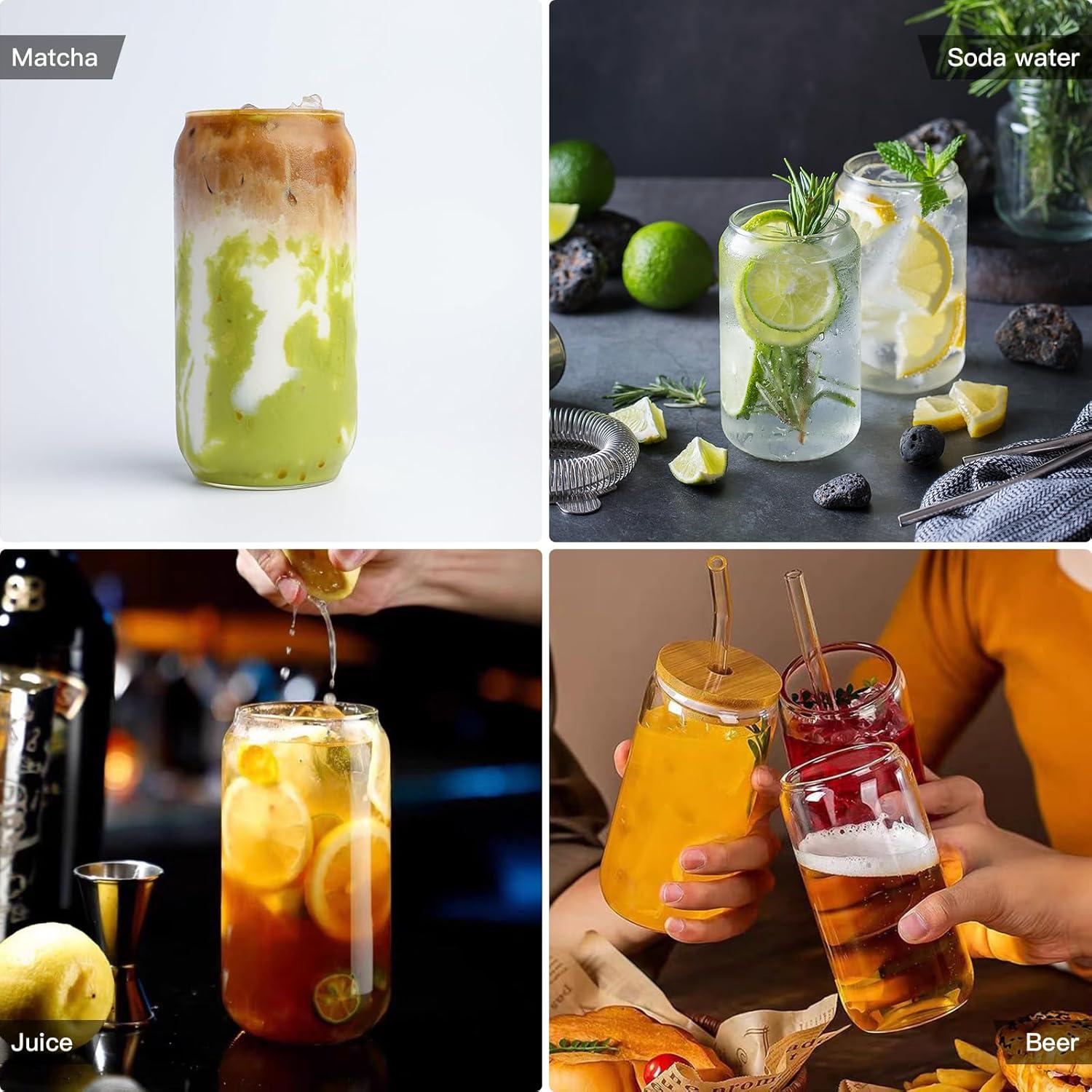 Juego de Tazas de Vidrio 20 oz con Tapa y Popote DAMCONME