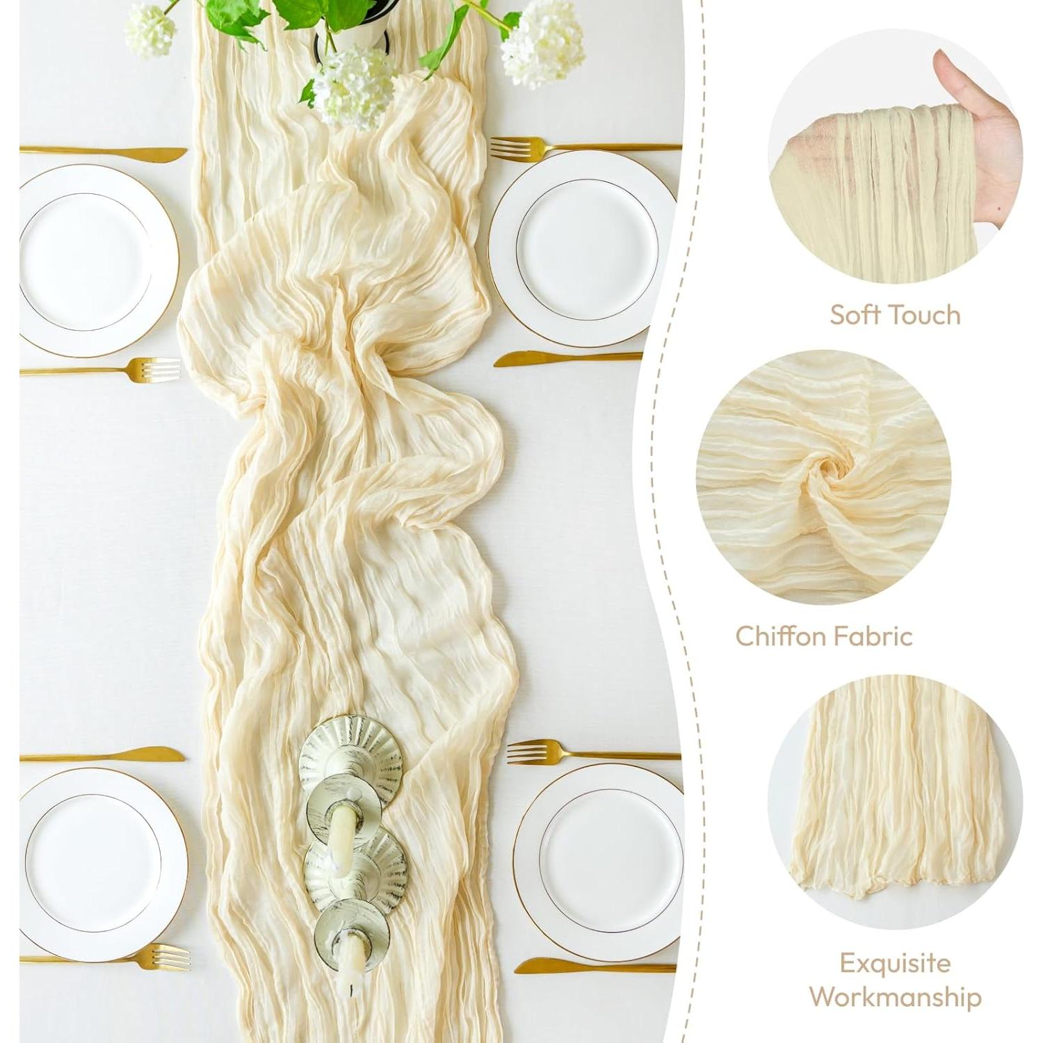 Camino de Mesa de Gasa Beige Sioloc 365.8x88.9 cm Decoración