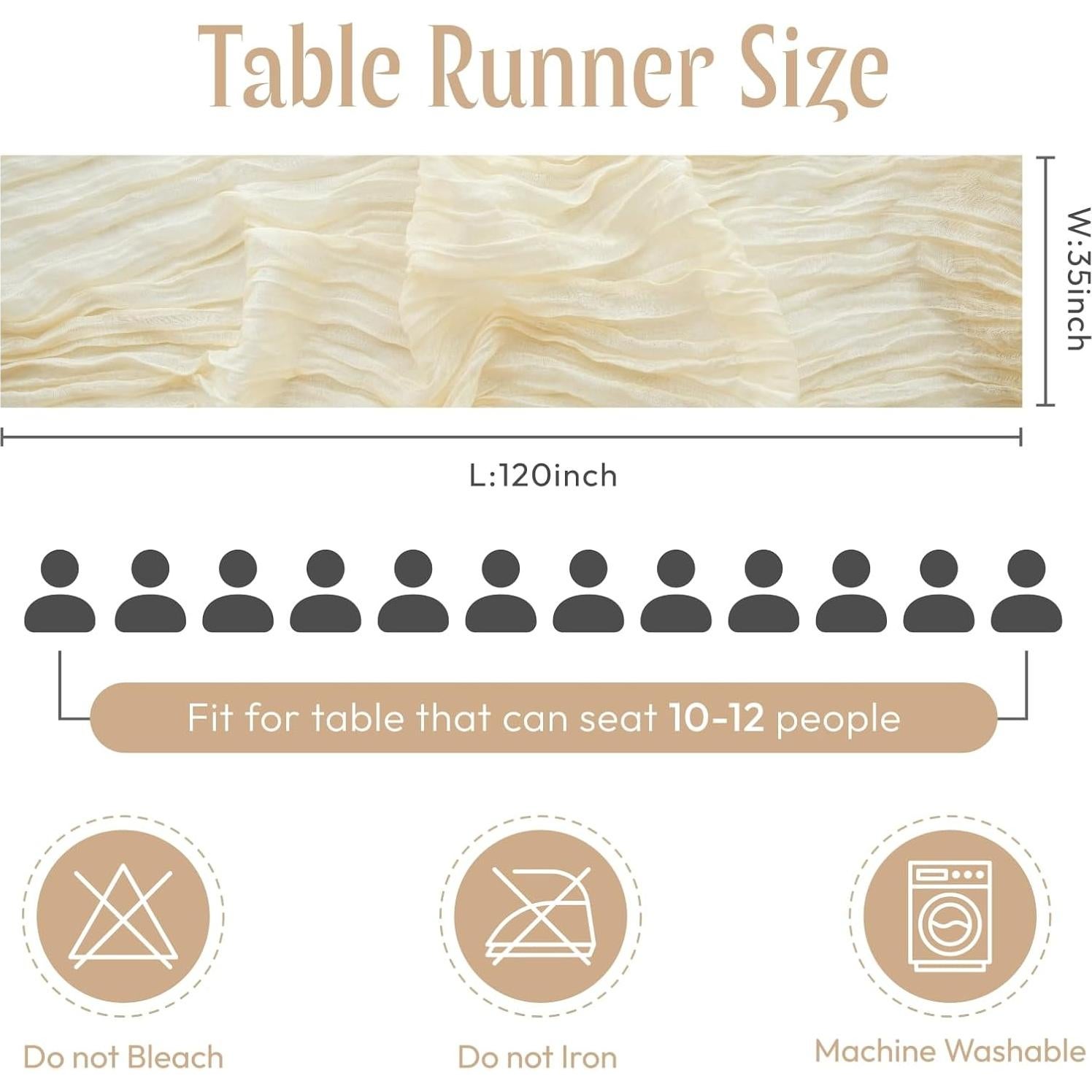 Camino de Mesa de Gasa Beige Sioloc 365.8x88.9 cm Decoración