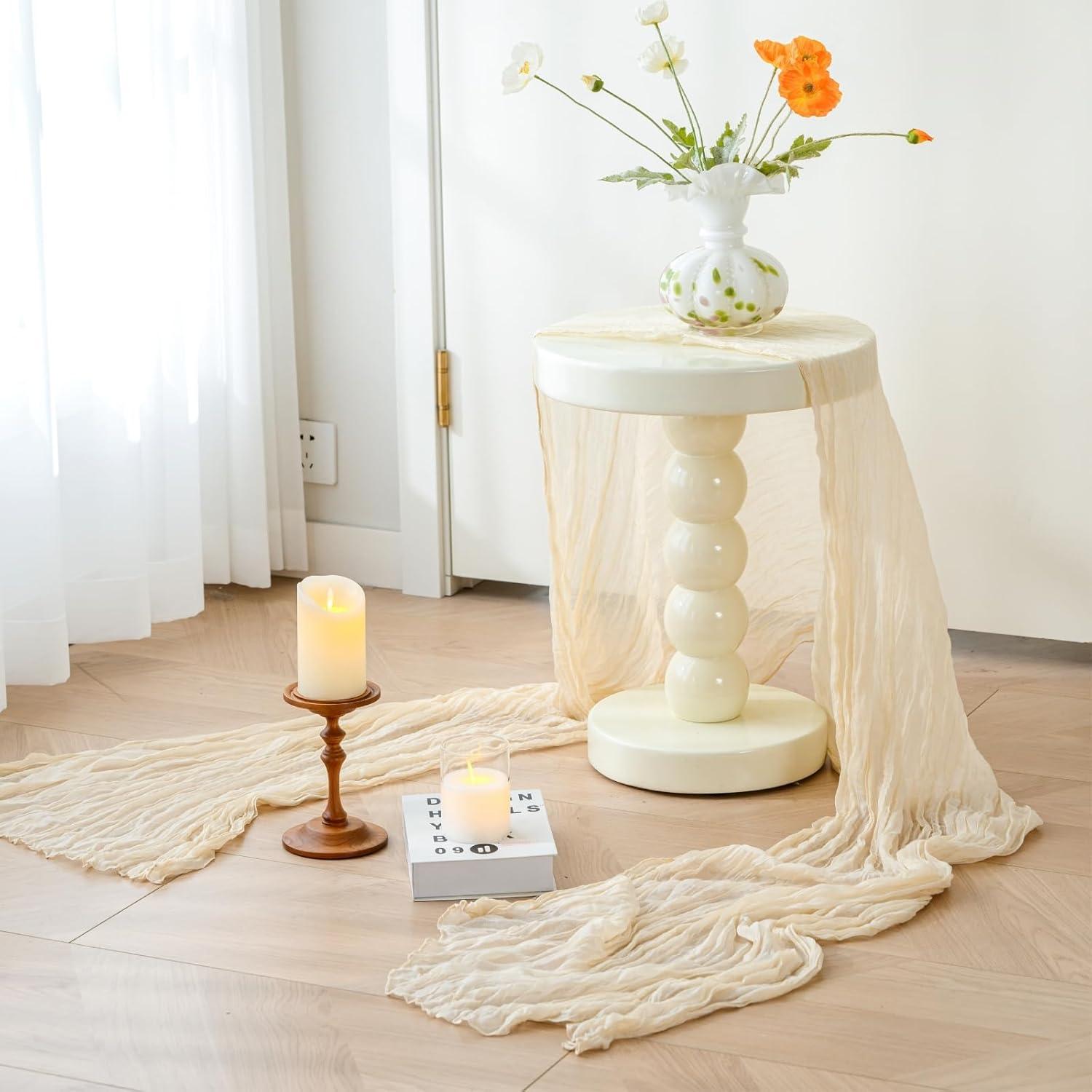 Camino de Mesa de Gasa Beige Sioloc 365.8x88.9 cm Decoración