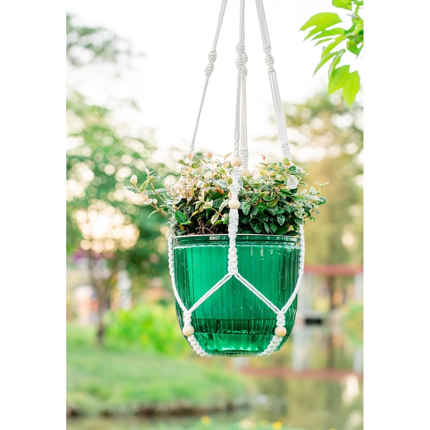 Maceta colgante autorriego Melphoe 21 cm esmeralda con colgadores