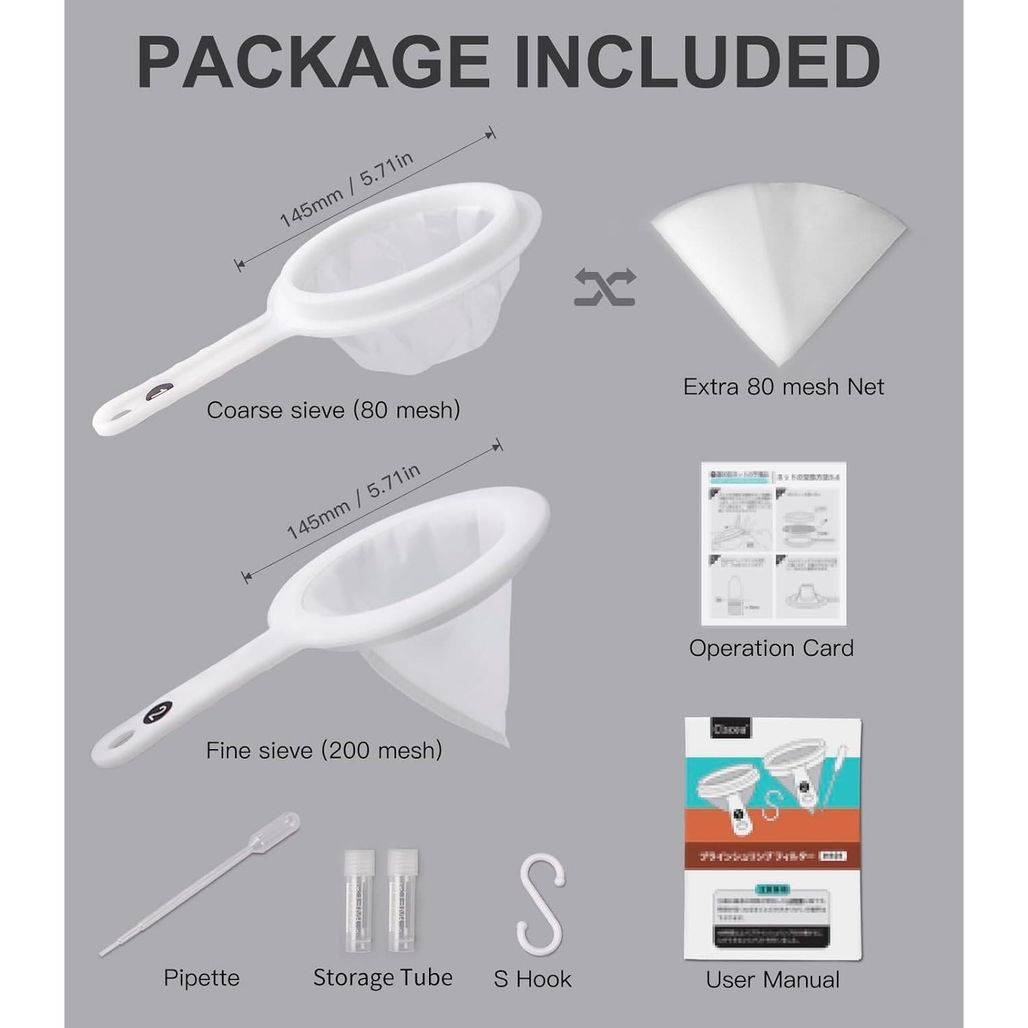 Kit de Tamiz para Camarones de Salmuera Clscea 80 y 200 Mallas