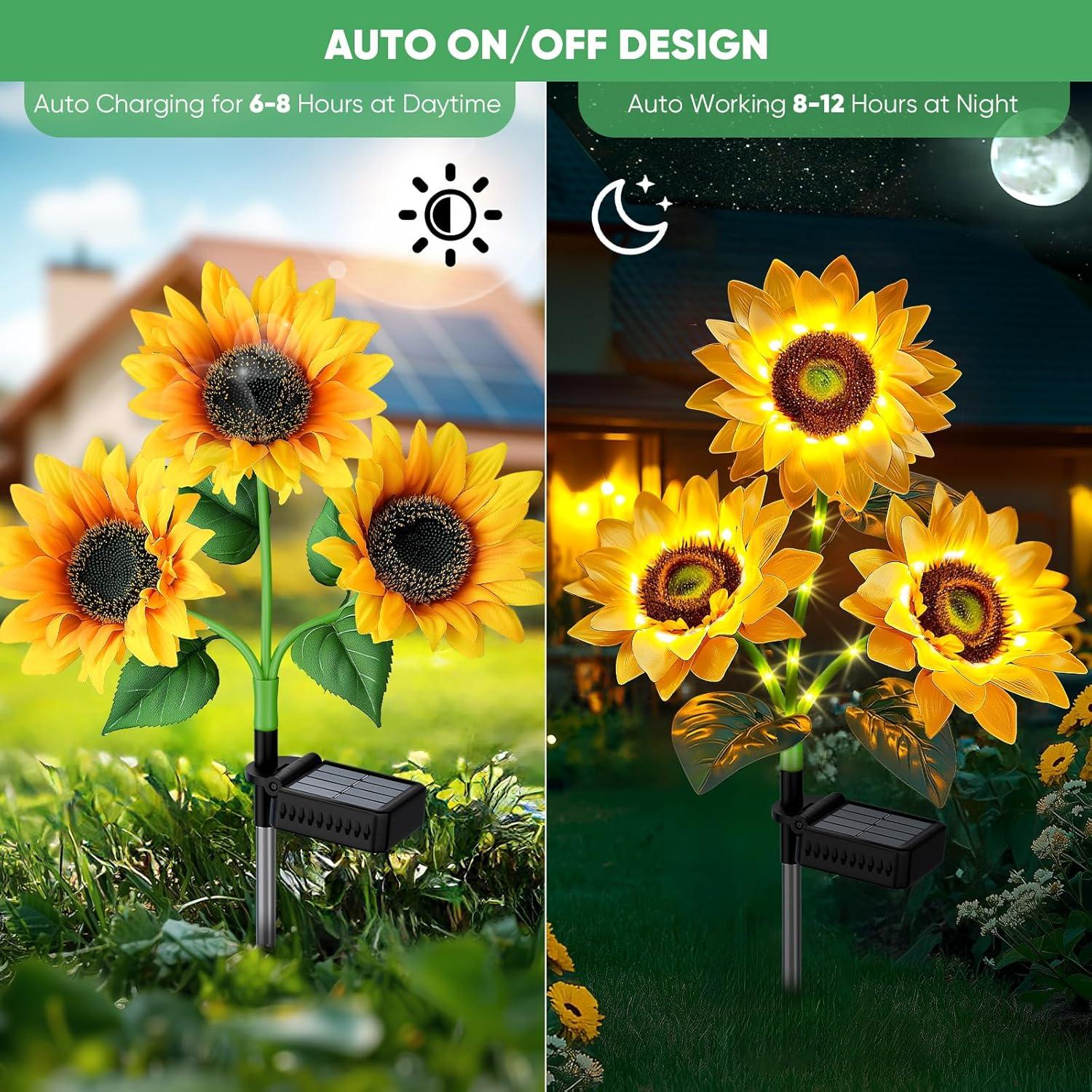 Luces Solares de Girasol NESSTU - Paquete de 3 Flores LED