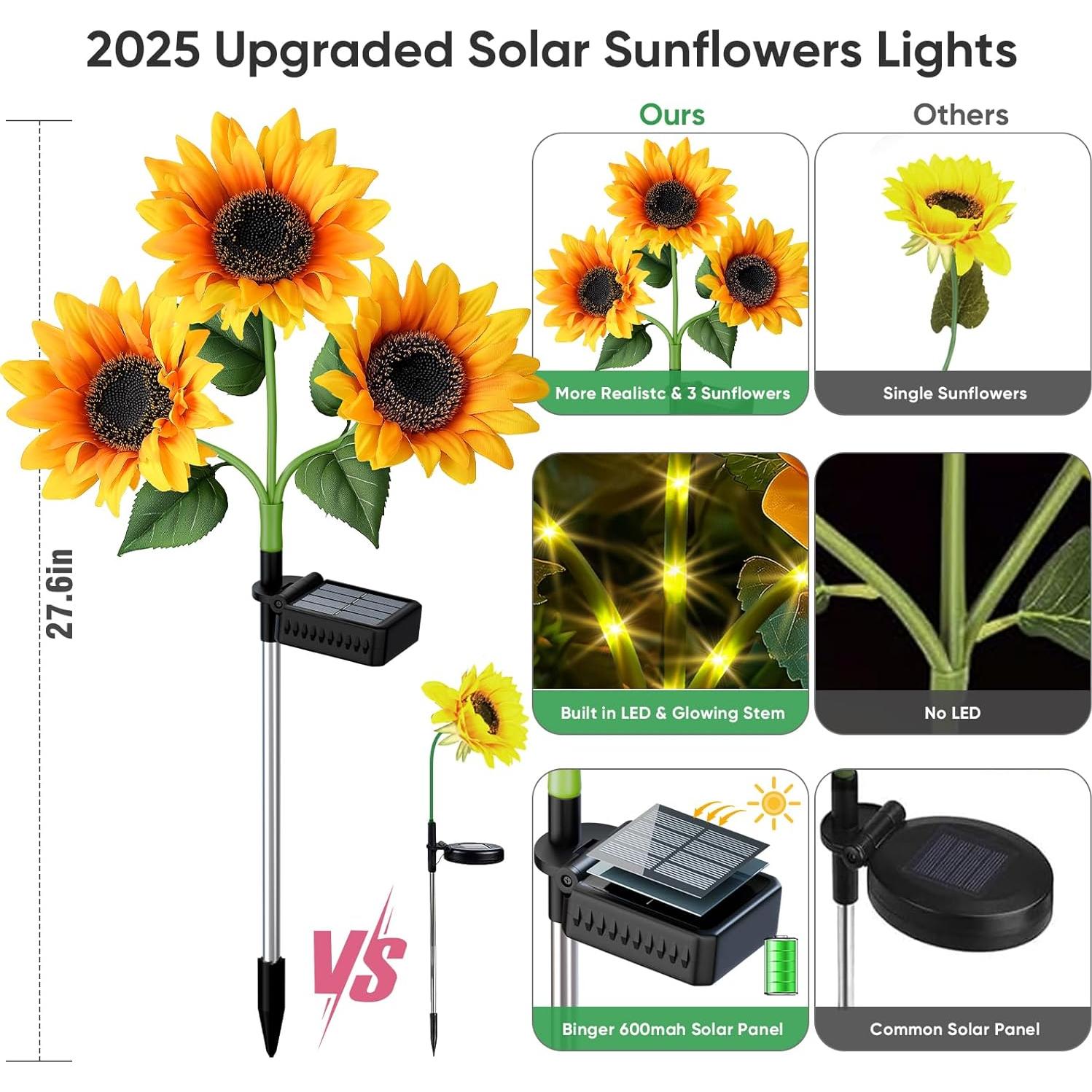 Luces Solares de Girasol NESSTU - Paquete de 3 Flores LED