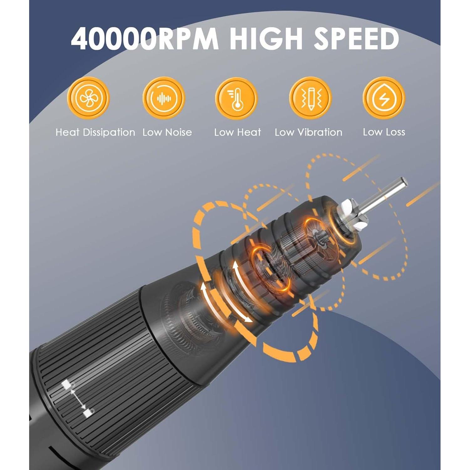 Taladro de Uñas Eléctrico HOUSMV 40000RPM Inalámbrico Negro