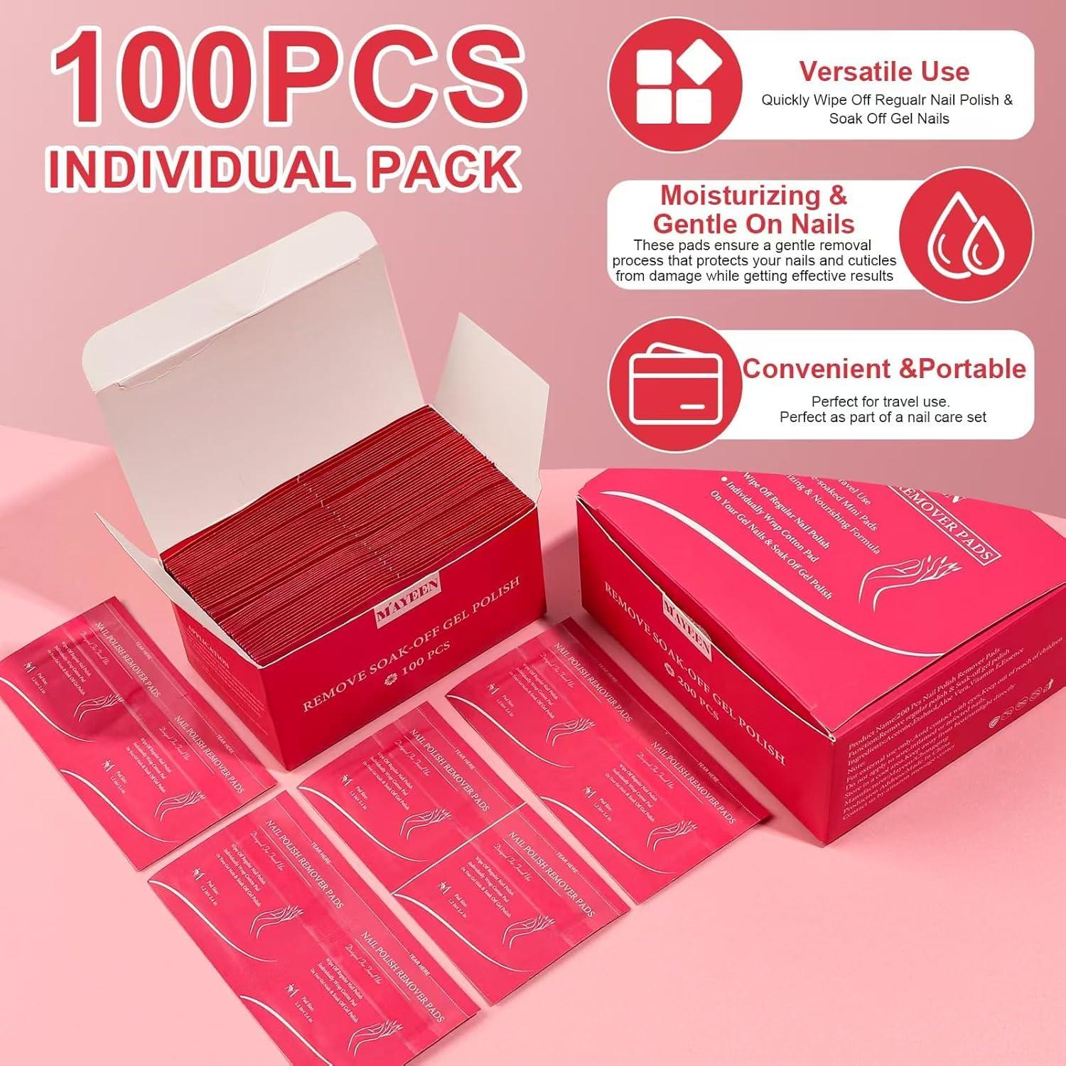 MAYEEN Almohadillas Removedoras de Esmalte de Uñas 100 Piezas