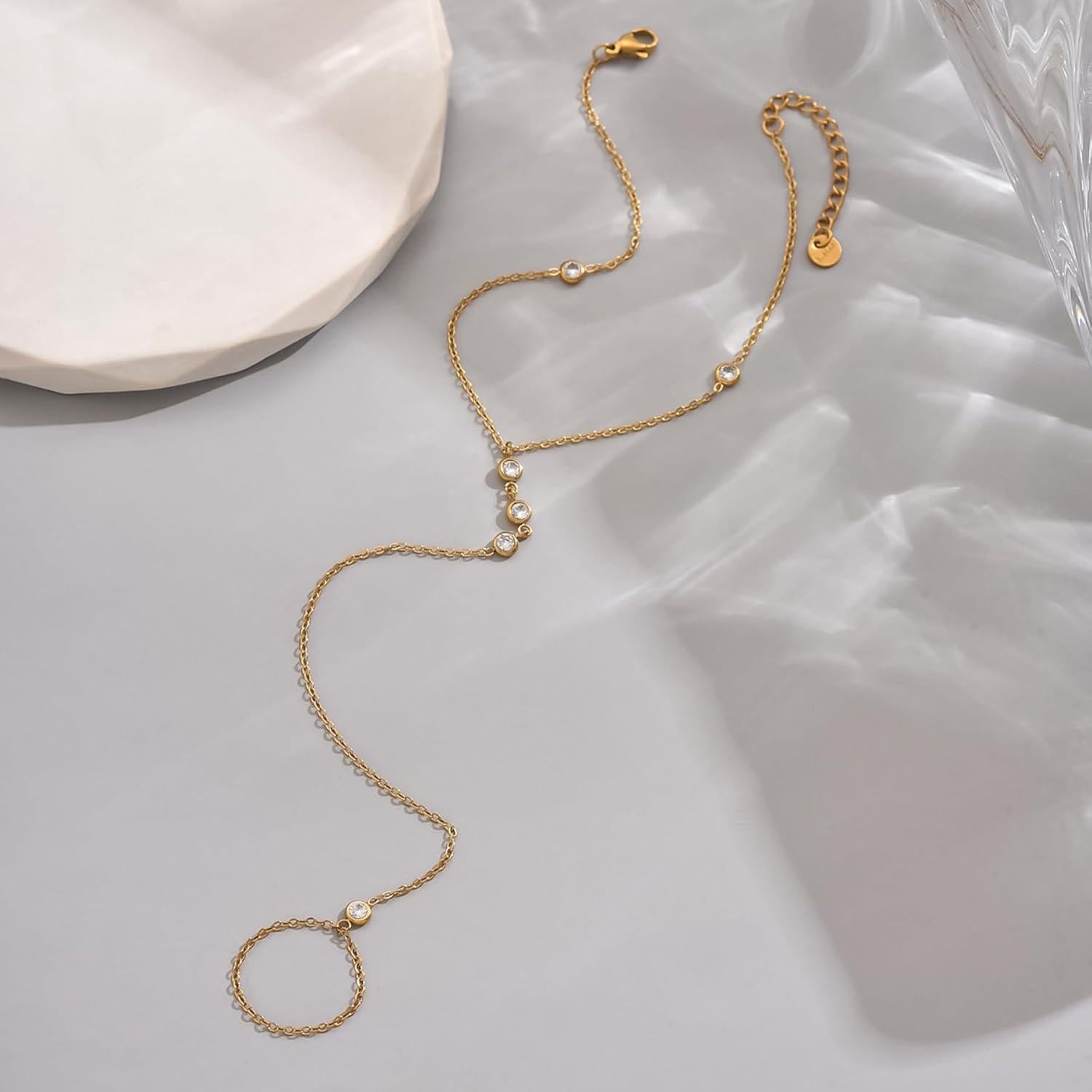 Tobillera de Dedo Dorada RATVIU con Perlas y Cruz CZ 21 cm