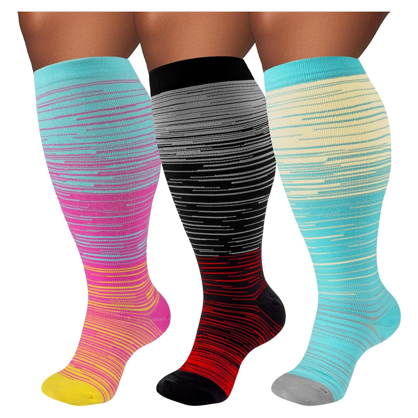 Calcetines de Compresión FOFLORA Talla Grande 20-30 mmHg 3 Pares