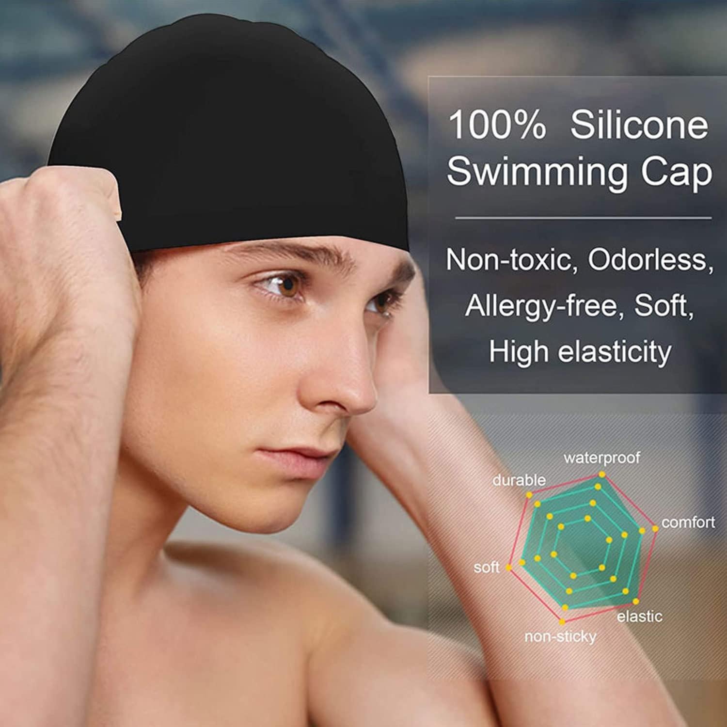 Gorro de natación de silicona Kinizuxi 2 piezas unisex negro