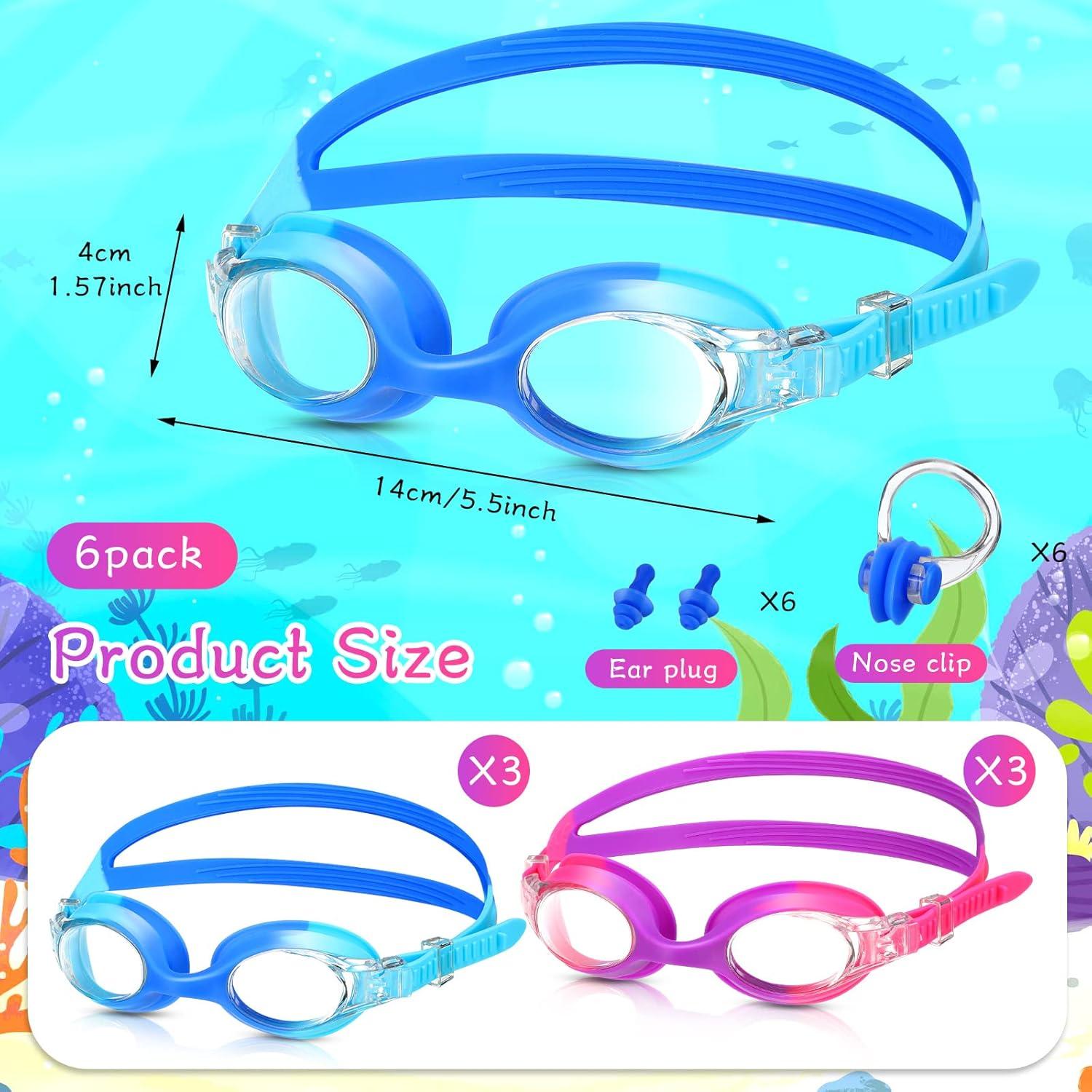 Macarrie Gafas de Natación para Niños 6 Pcs Antivaho
