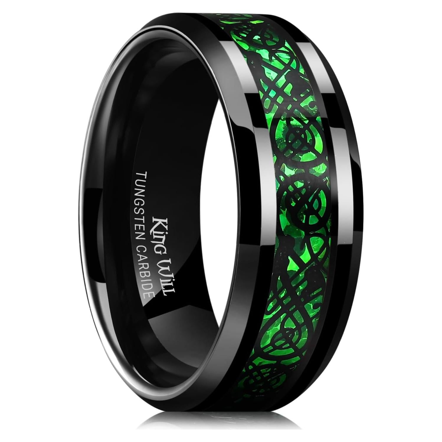 Anillo de Tungsteno Celta Dragón King Will 8mm Verde