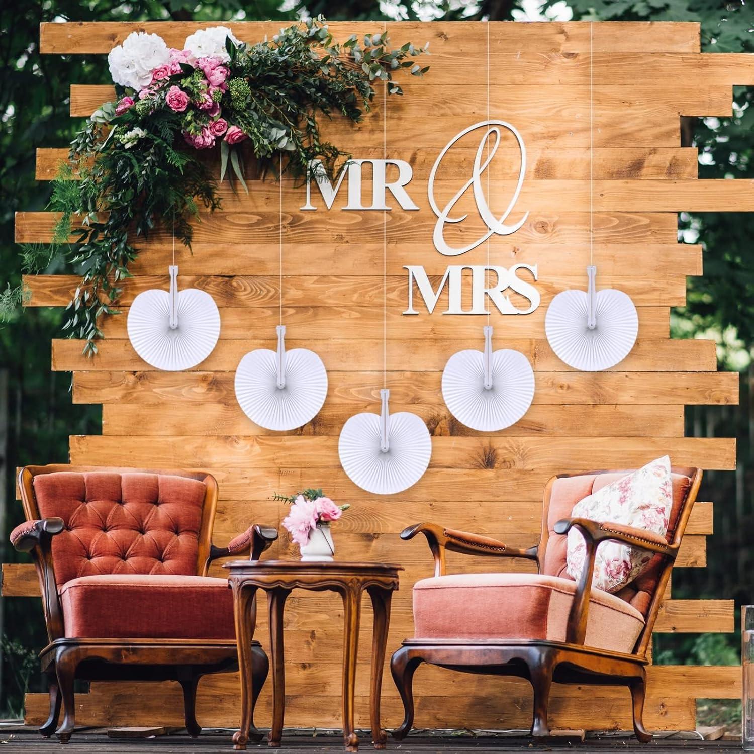 Paquete de 60 Abanicos Plegables de Papel Blanco Aodaer