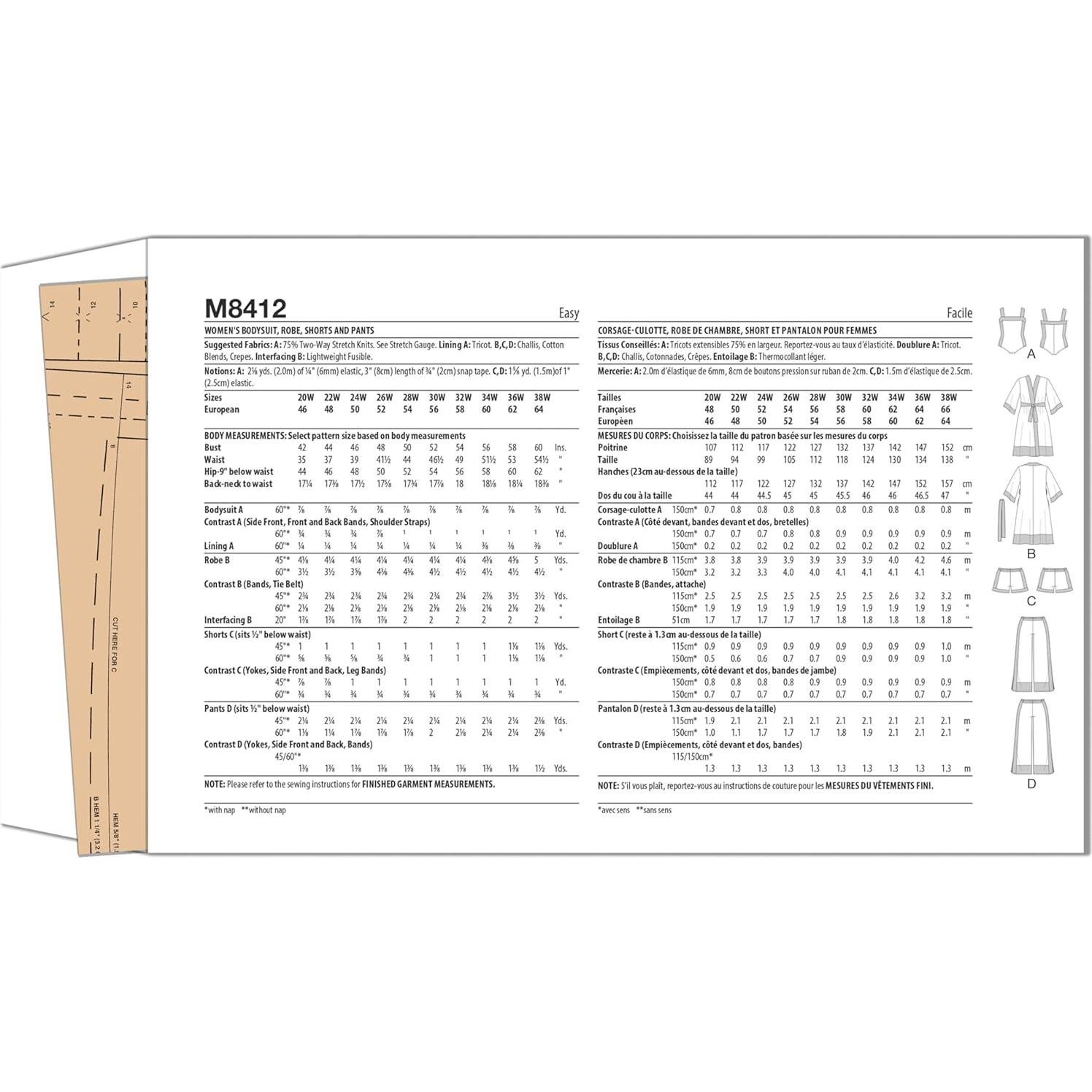 Kit de Patrones de Costura McCall's M8412 para Mujer Tallas 20W-28W