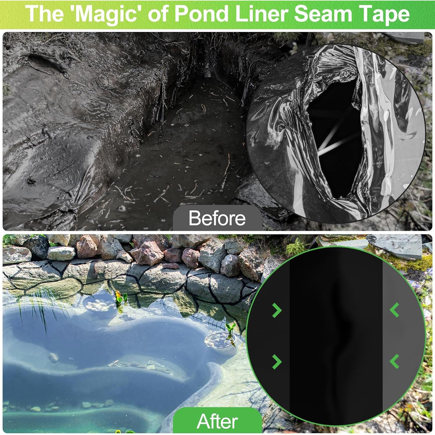 ToLanbbt Pond Liner Seam Tape, 3.15" x 32.8' Peel and Stick Seam Tape Self Adhesive Seaming Kit Double Sided Butyl Rubber Pond Liner Repair Patch Kit Waterproof for EPDM Roof Garden Cover Patch Repair