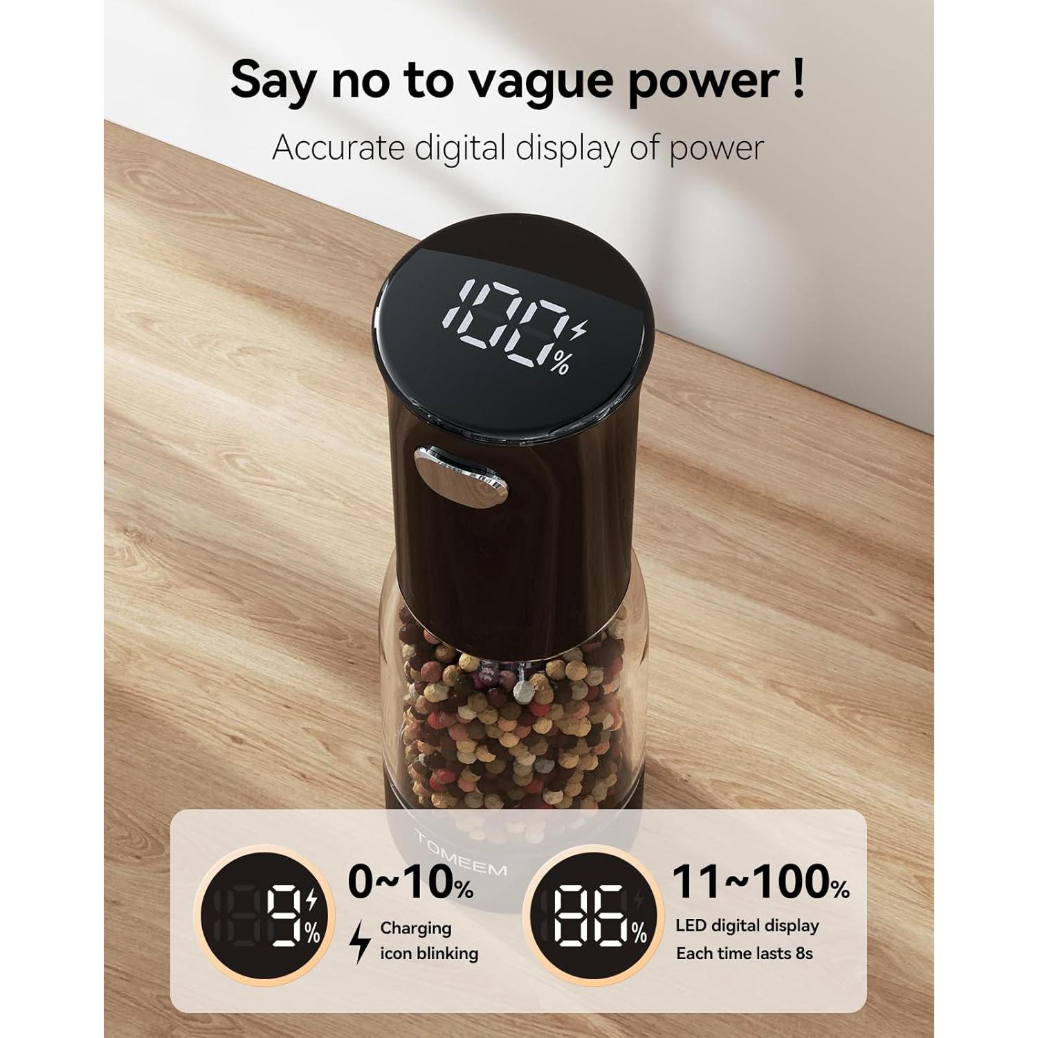 Juego de Molinillos Eléctricos de Sal y Pimienta TOMEEM, LED