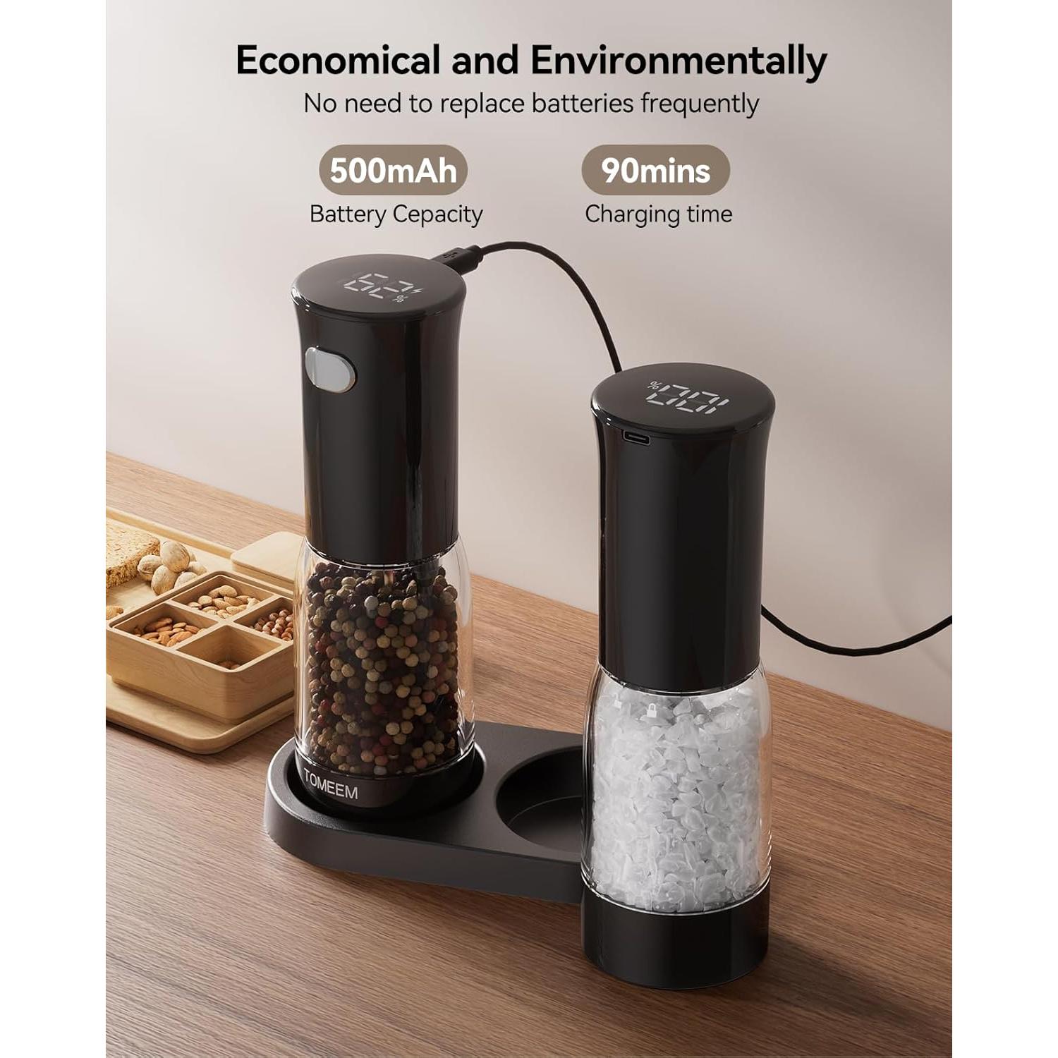 Juego de Molinillos Eléctricos de Sal y Pimienta TOMEEM, LED