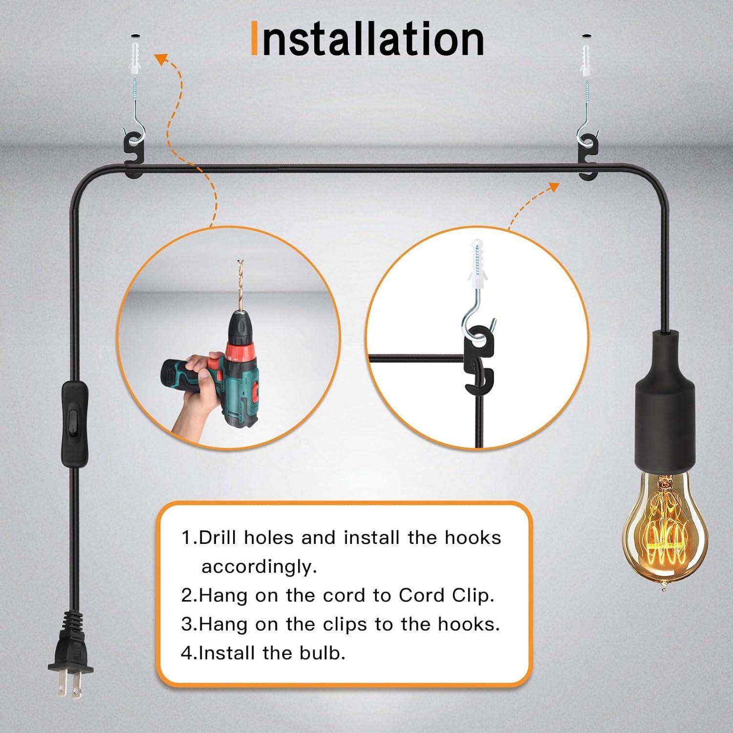 Juego de 2 Cables de Luz Colgante Zevnico 3m E26 con Interruptor