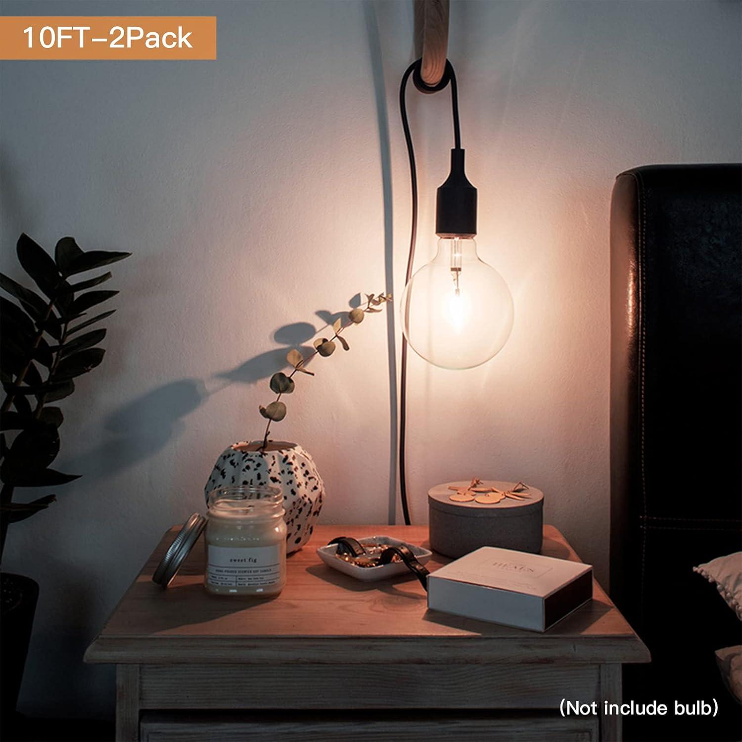 Juego de 2 Cables de Luz Colgante Zevnico 3m E26 con Interruptor