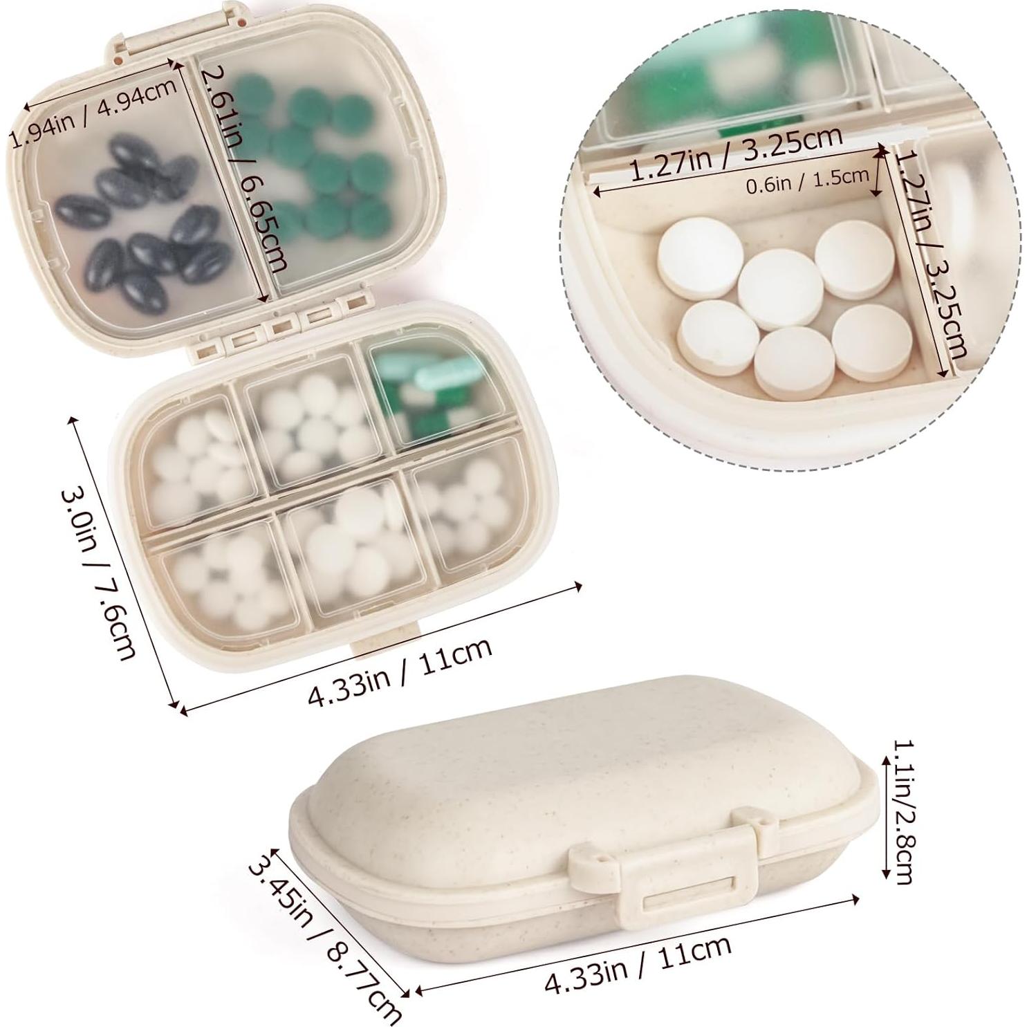 Organizador de Pastillas Portátil Fouews 8 Compartimentos Beige