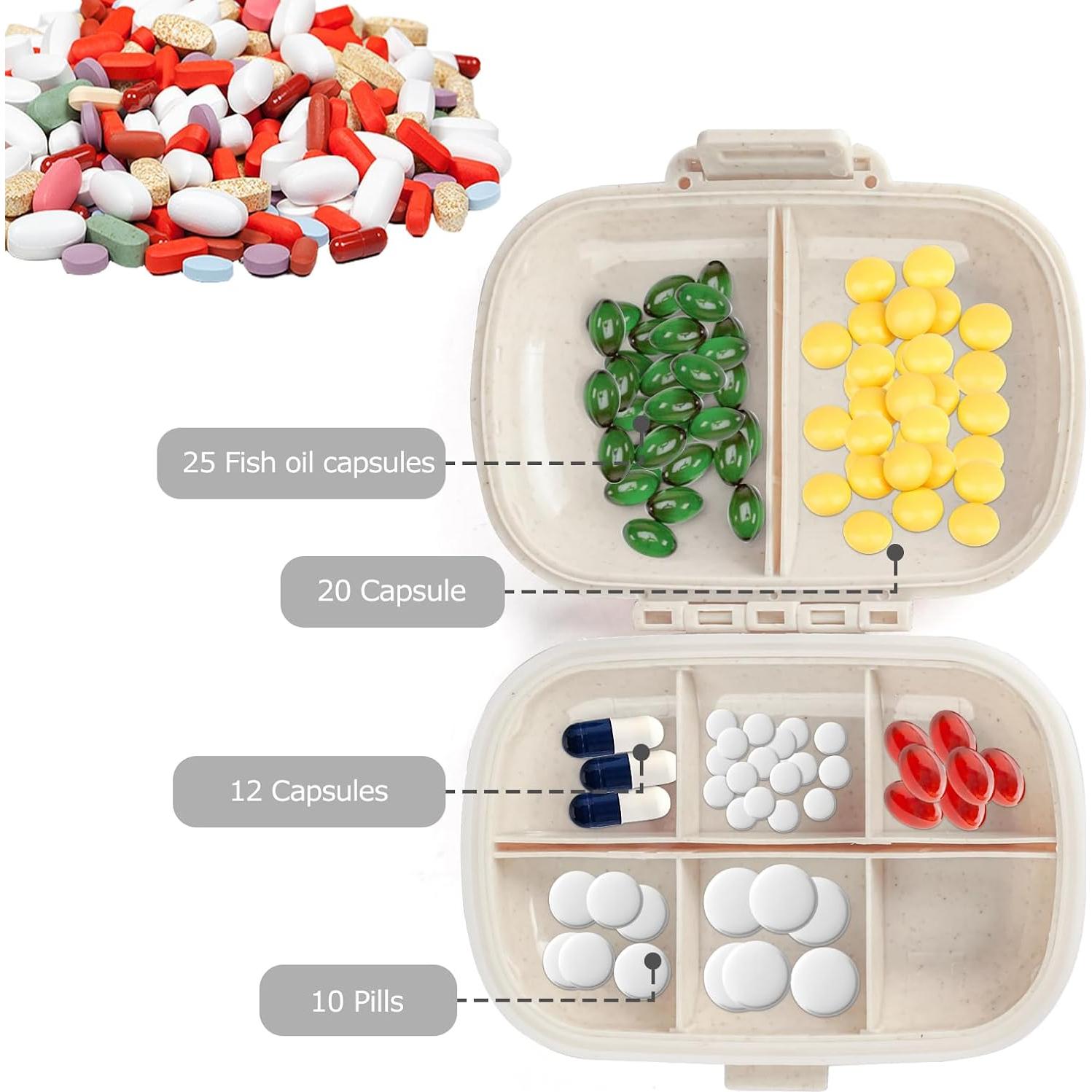 Organizador de Pastillas Portátil Fouews 8 Compartimentos Beige