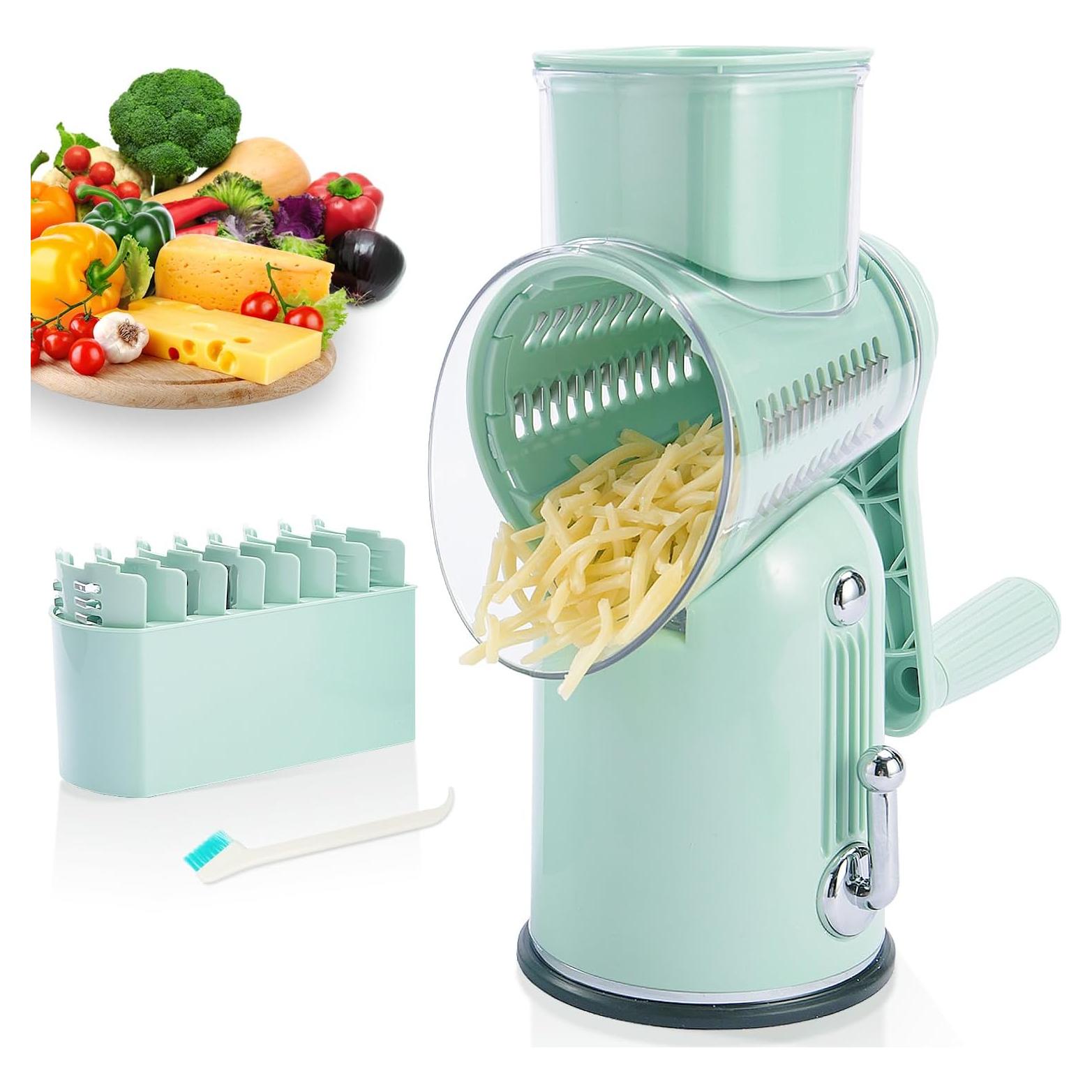 Rallador de Queso Manual ENERGEVITY 5 en 1 Acero Inoxidable Verde