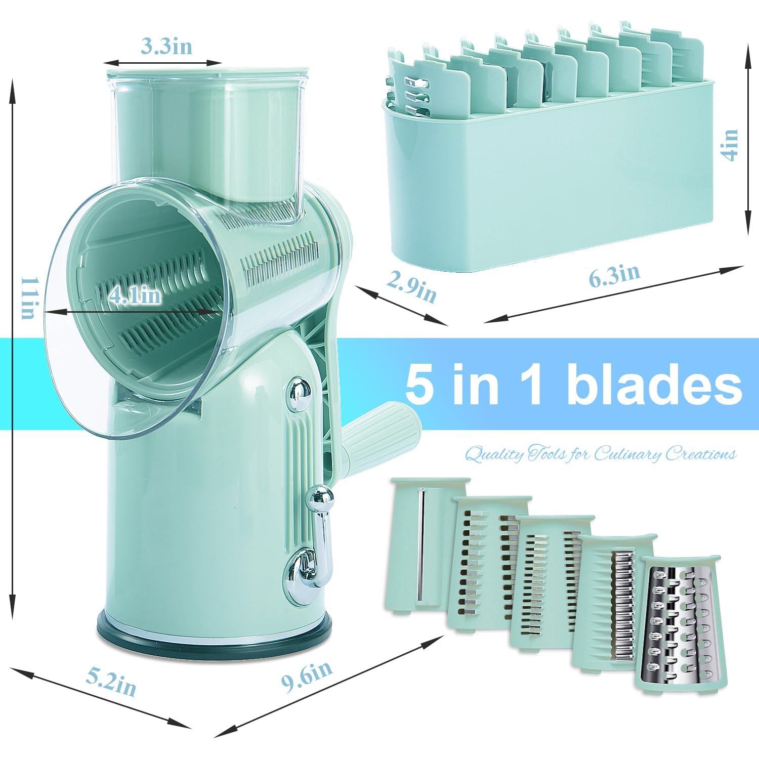 Rallador de Queso Manual ENERGEVITY 5 en 1 Acero Inoxidable Verde