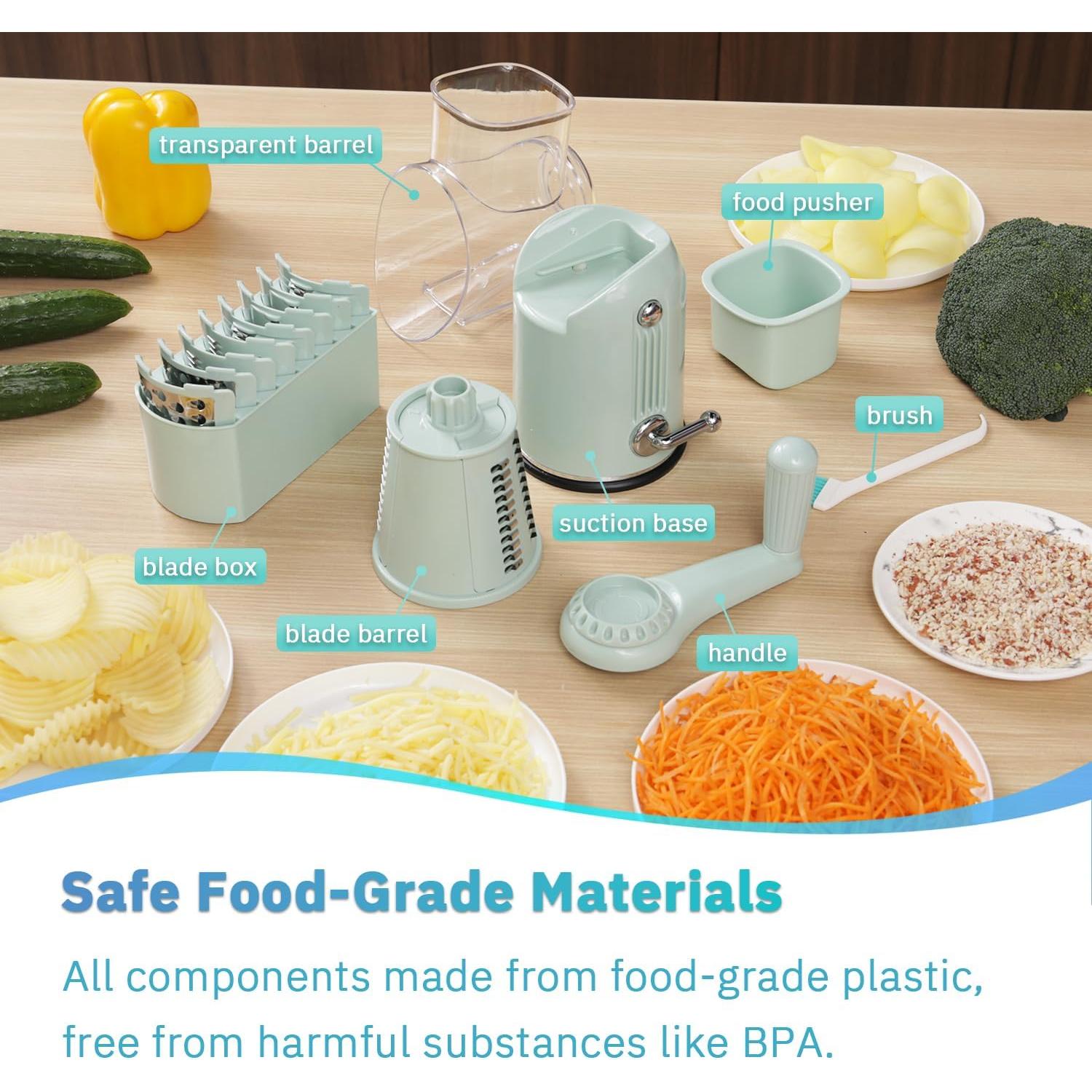 Rallador de Queso Manual ENERGEVITY 5 en 1 Acero Inoxidable Verde