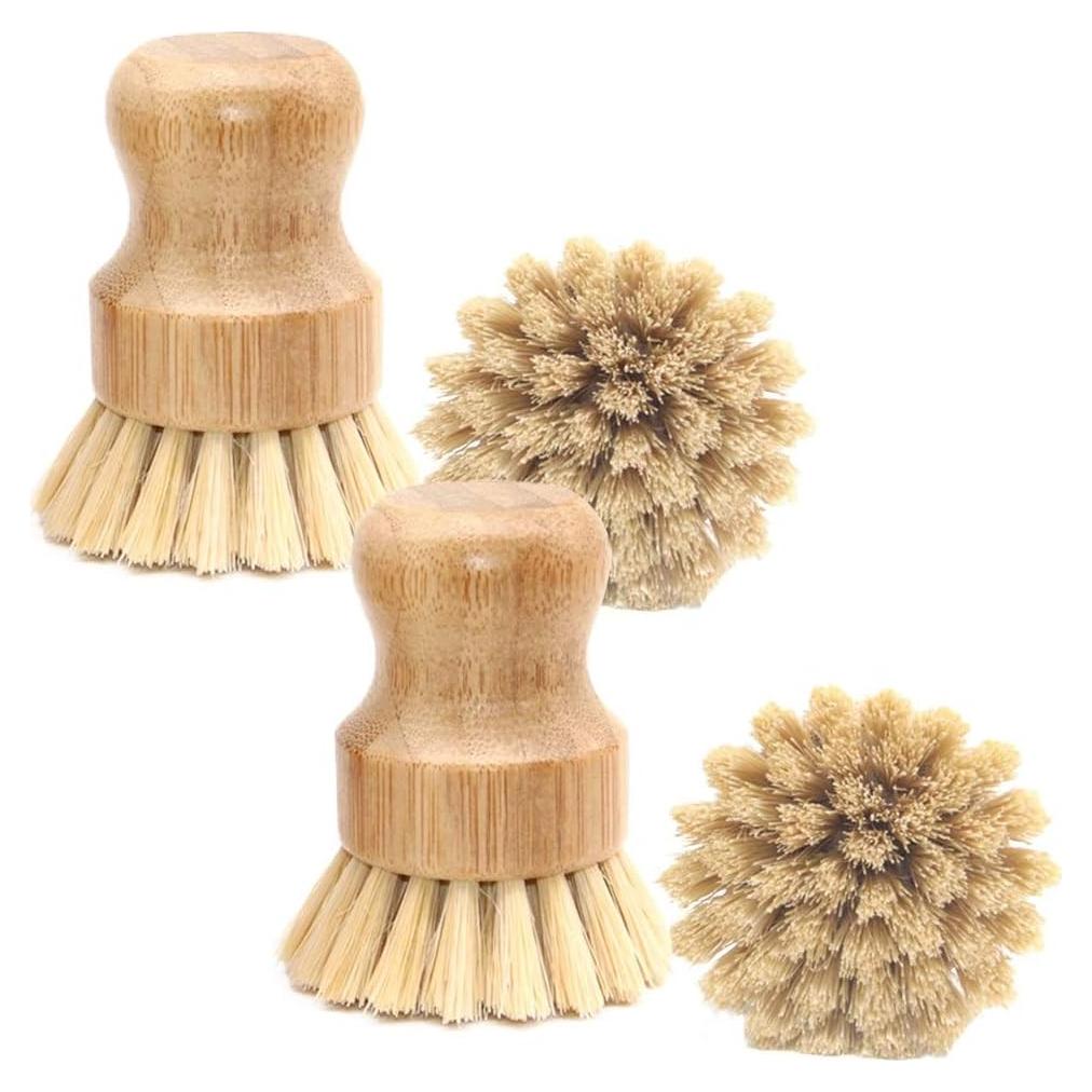 4 Cepillos de Palma de Bambú Vankcp Redondos para Platos