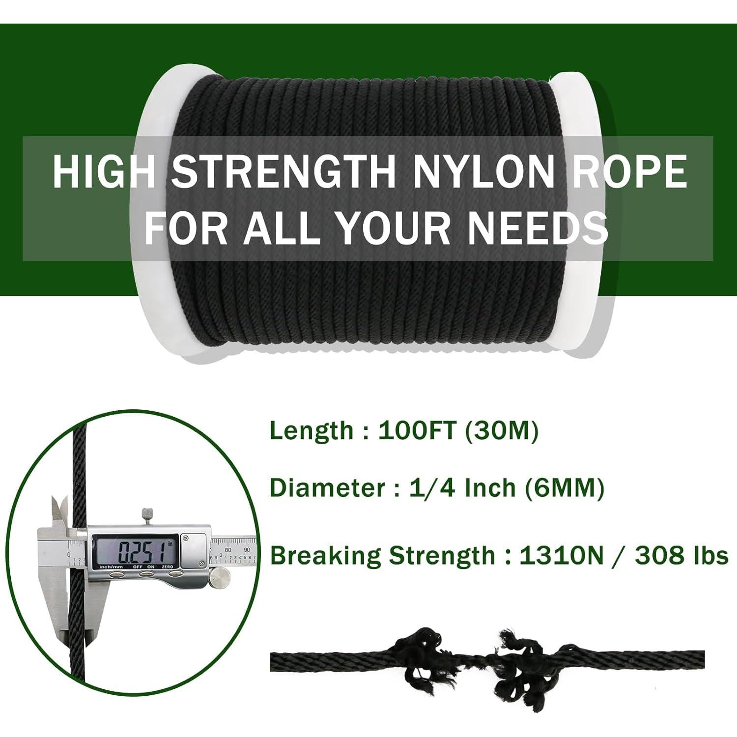 Cuerda de Nylon 30.48m 6mm CQ Garden para Camping y Manualidades