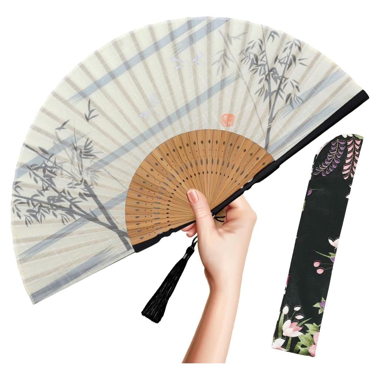 Abanico Plegable OMyTea de Bambú y Seda - 21x38 cm Blanco