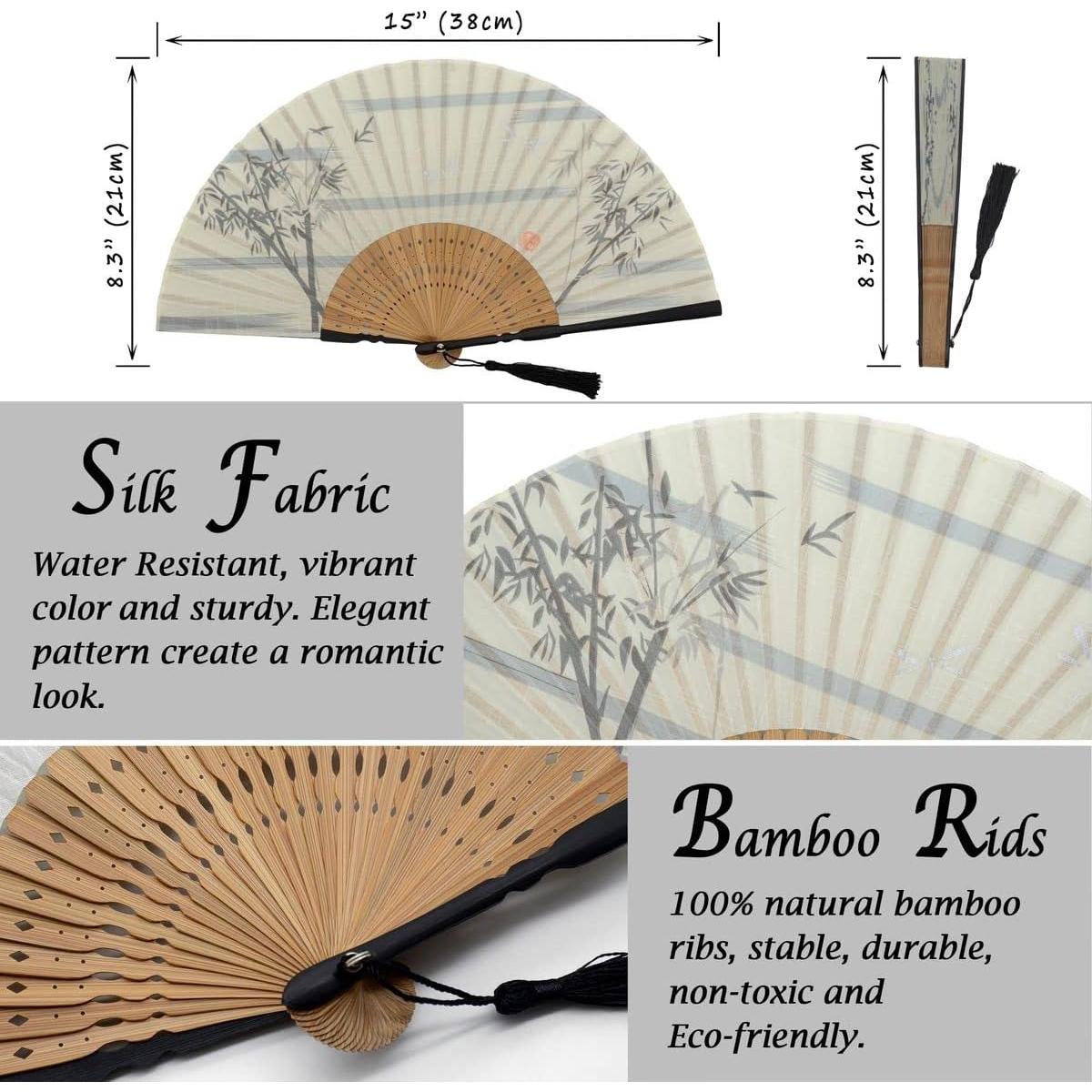 Abanico Plegable OMyTea de Bambú y Seda - 21x38 cm Blanco