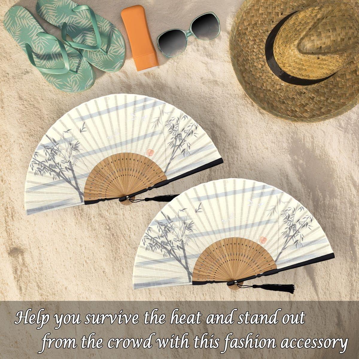 Abanico Plegable OMyTea de Bambú y Seda - 21x38 cm Blanco