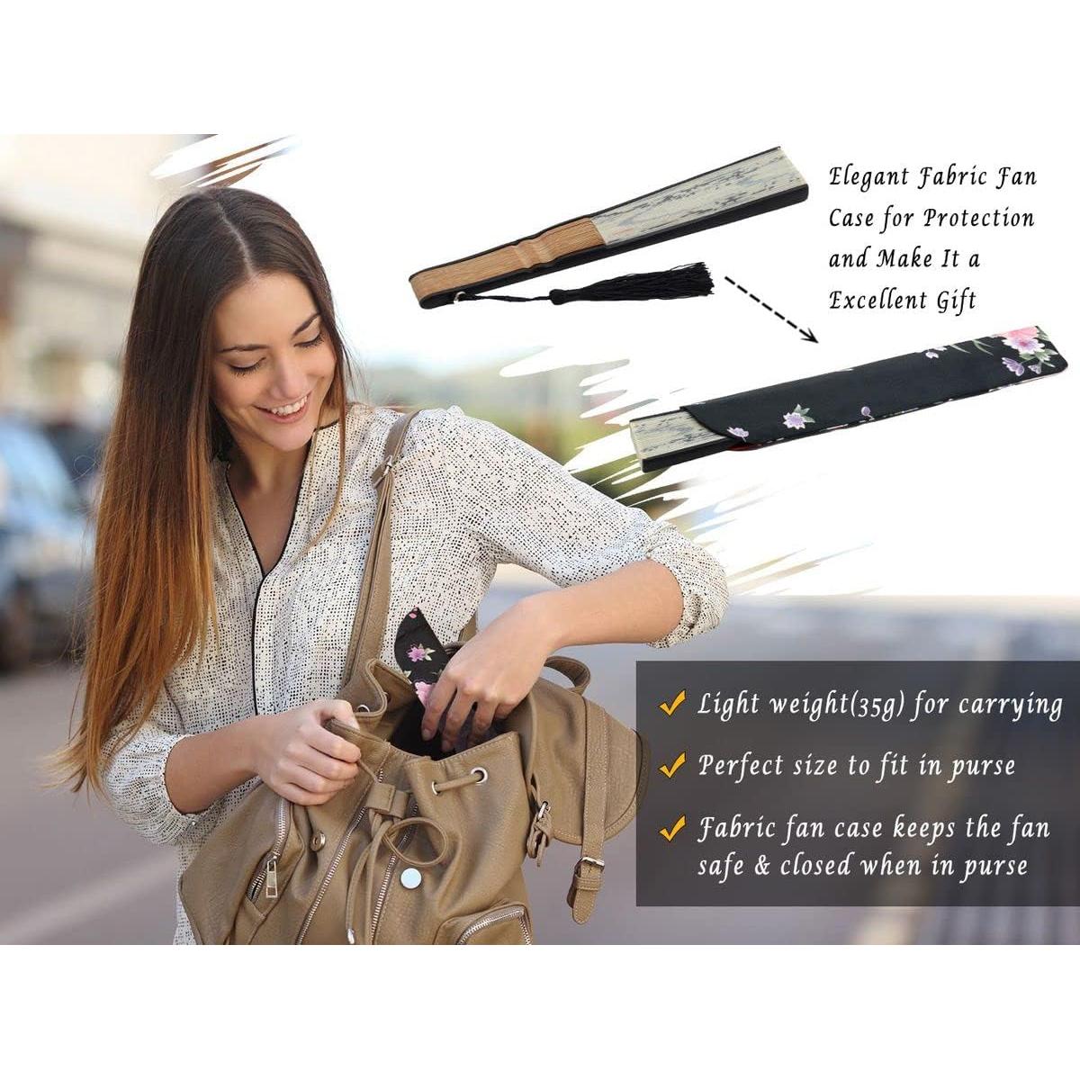 Abanico Plegable OMyTea de Bambú y Seda - 21x38 cm Blanco