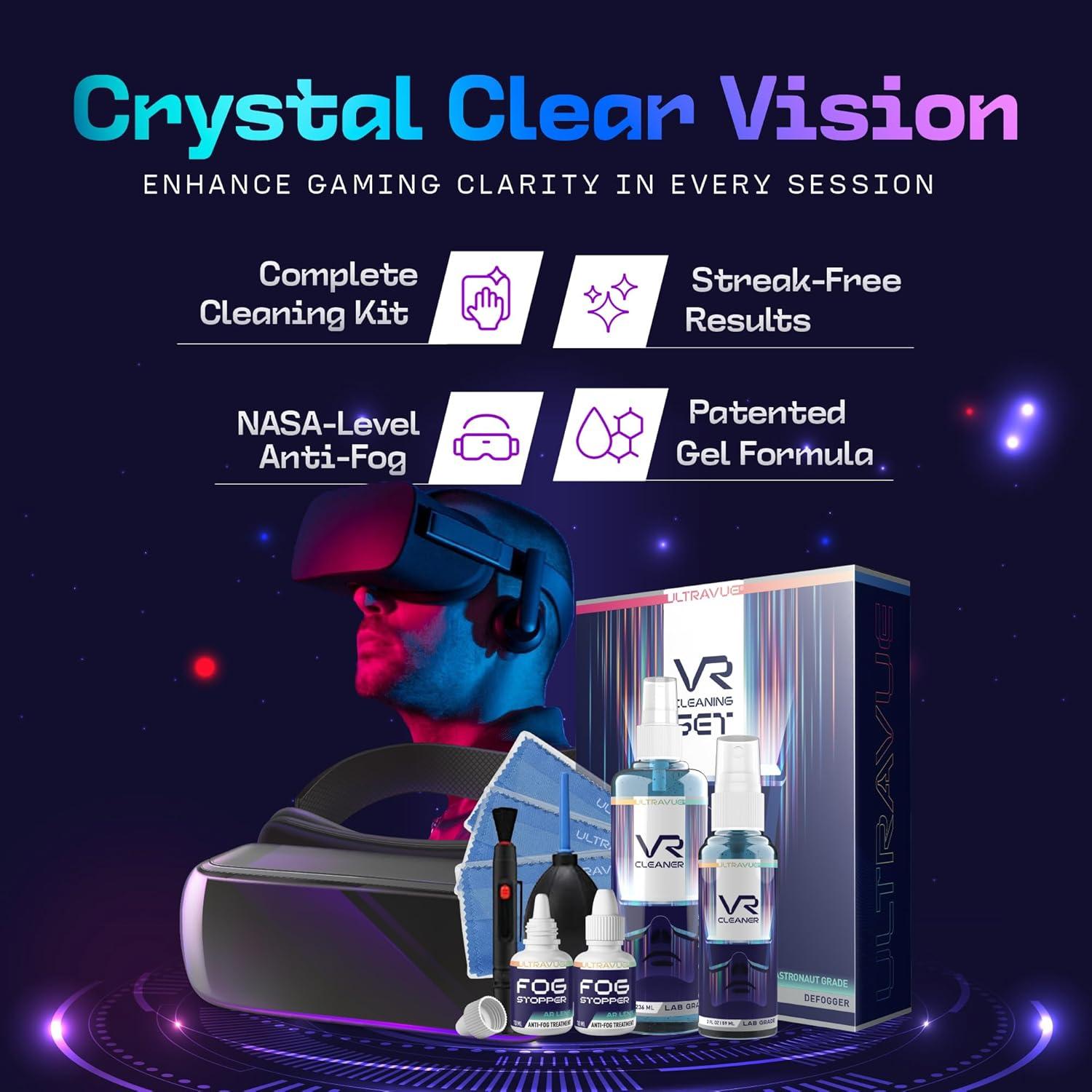 Kit de limpieza UltraVue VR - Gel limpiador, paños y antiempañante