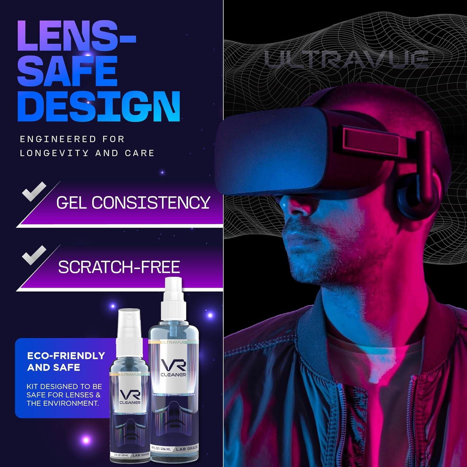 Kit de limpieza UltraVue VR - Gel limpiador, paños y antiempañante