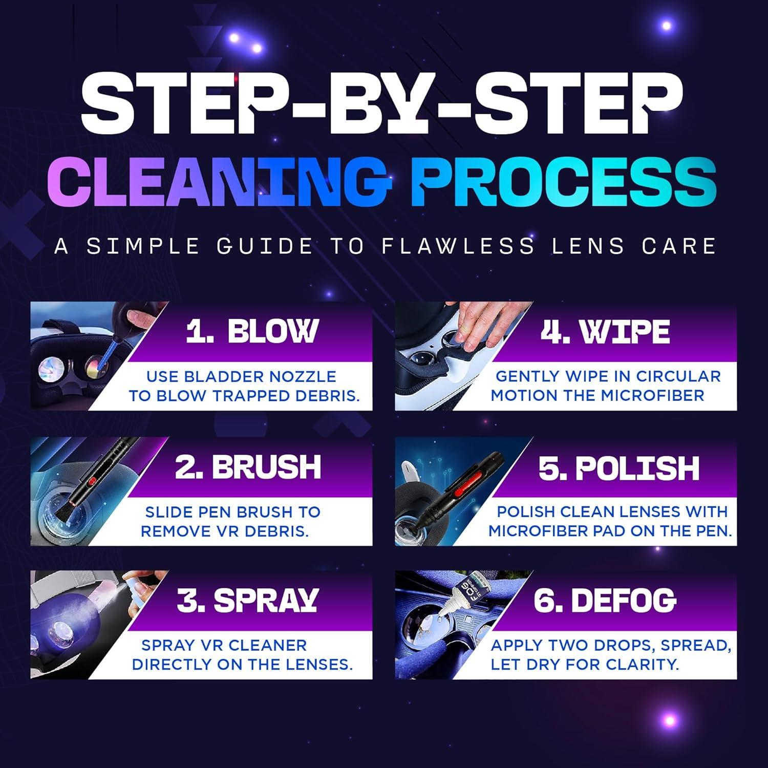 Kit de limpieza UltraVue VR - Gel limpiador, paños y antiempañante