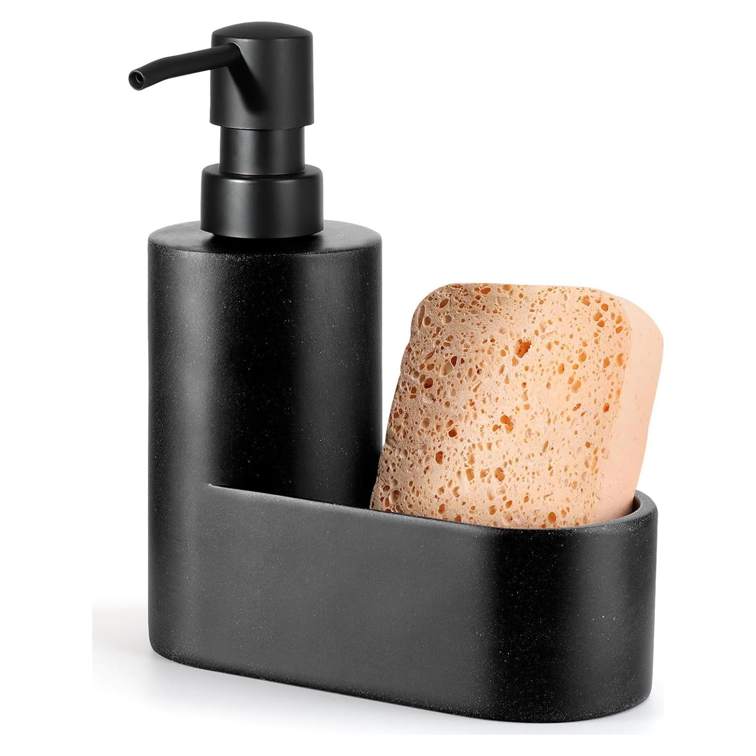 Dispensador de Jabón 2-en-1 Shinowa con Soporte para Esponja Negro