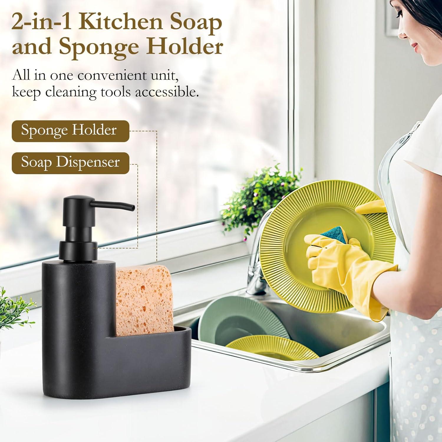 Dispensador de Jabón 2-en-1 Shinowa con Soporte para Esponja Negro