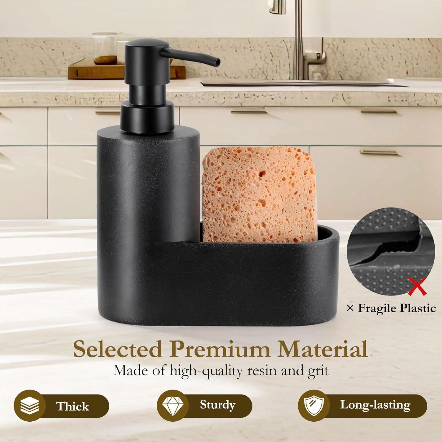 Dispensador de Jabón 2-en-1 Shinowa con Soporte para Esponja Negro